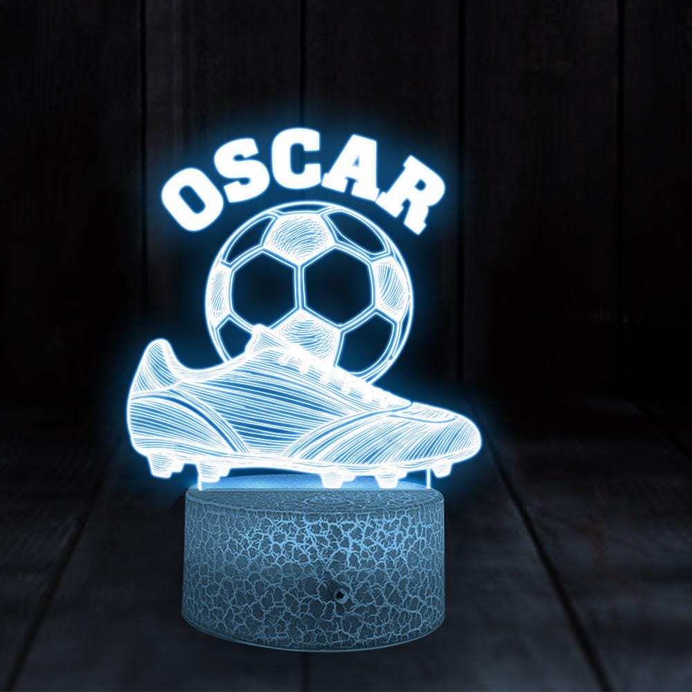 Custom Acrylic LED Night Light with Wood Base – Soccer Boot & Ball Design image 6