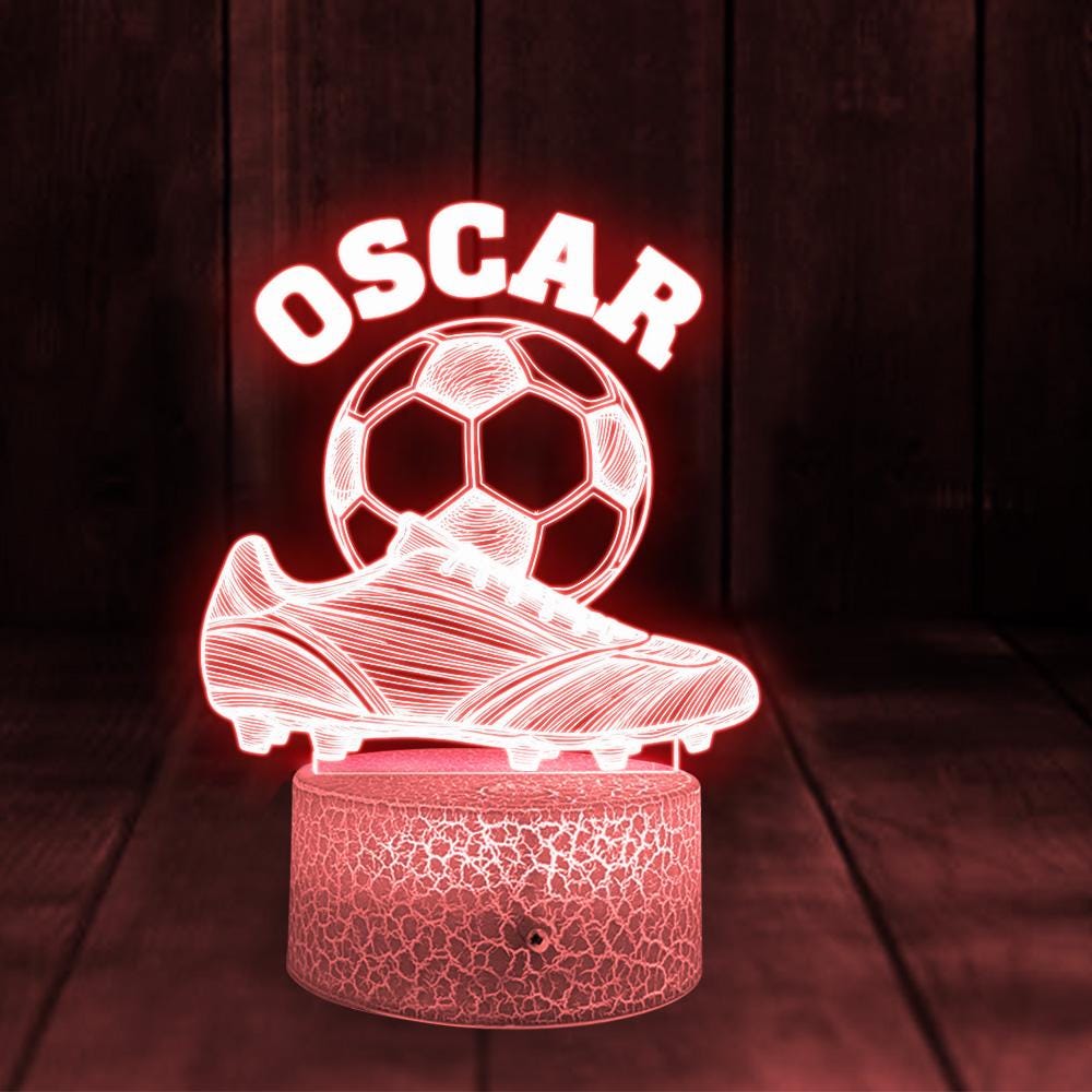Custom Acrylic LED Night Light with Wood Base – Soccer Boot & Ball Design image 5