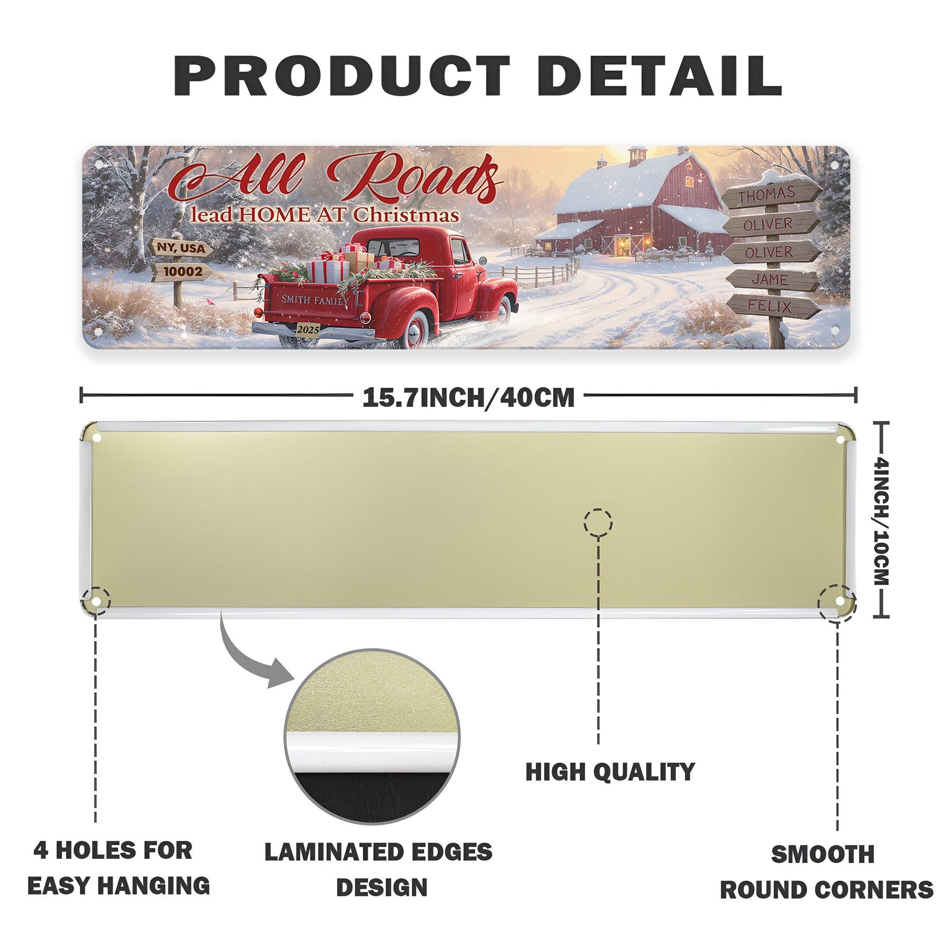 Custom Rectangle Metal Sign: All Roads Lead Home at Christmas, Family Name Holiday Decor image 5