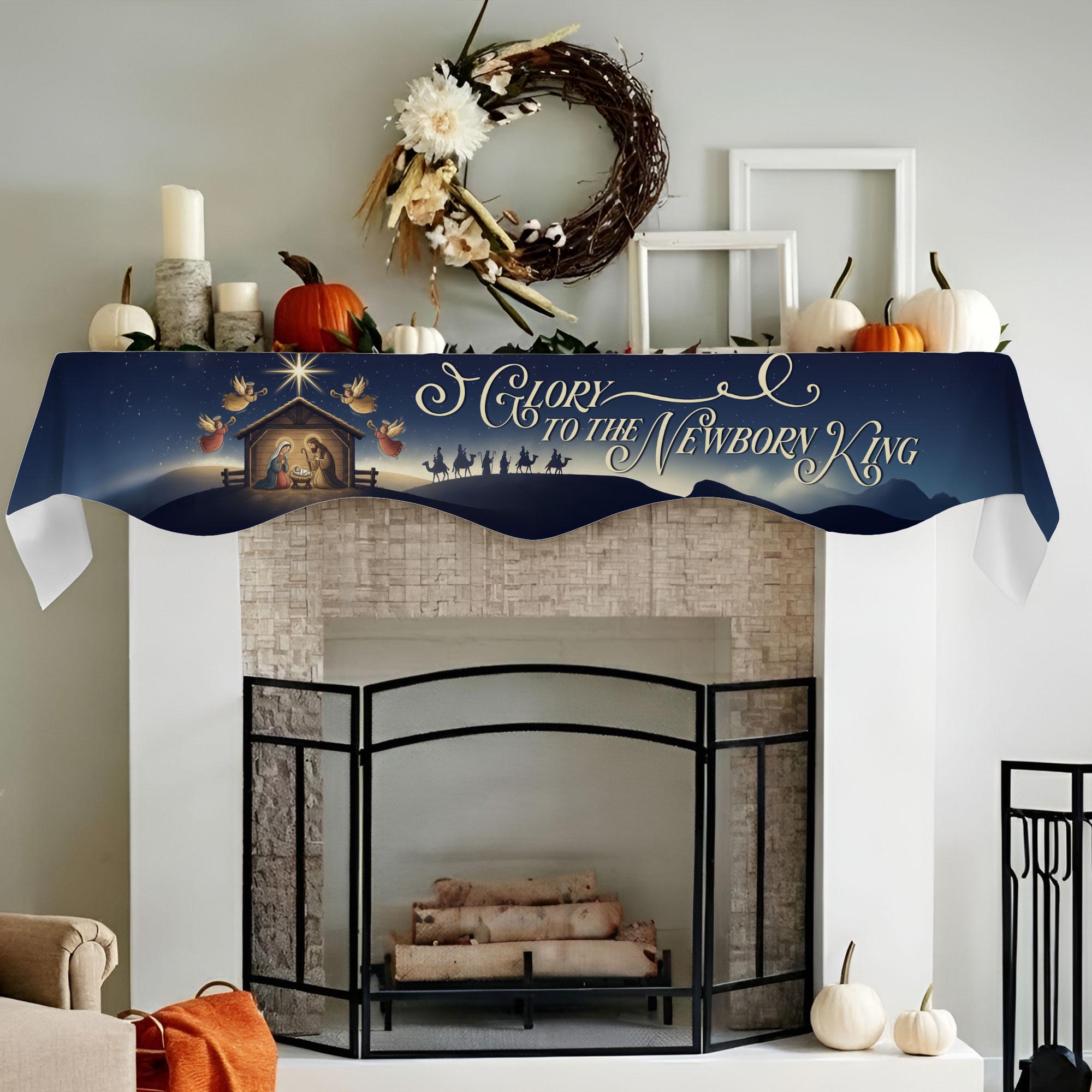 Nativity Mantel Scarf: Glory to the Newborn King, Christmas Night Fireplace Decor image 4