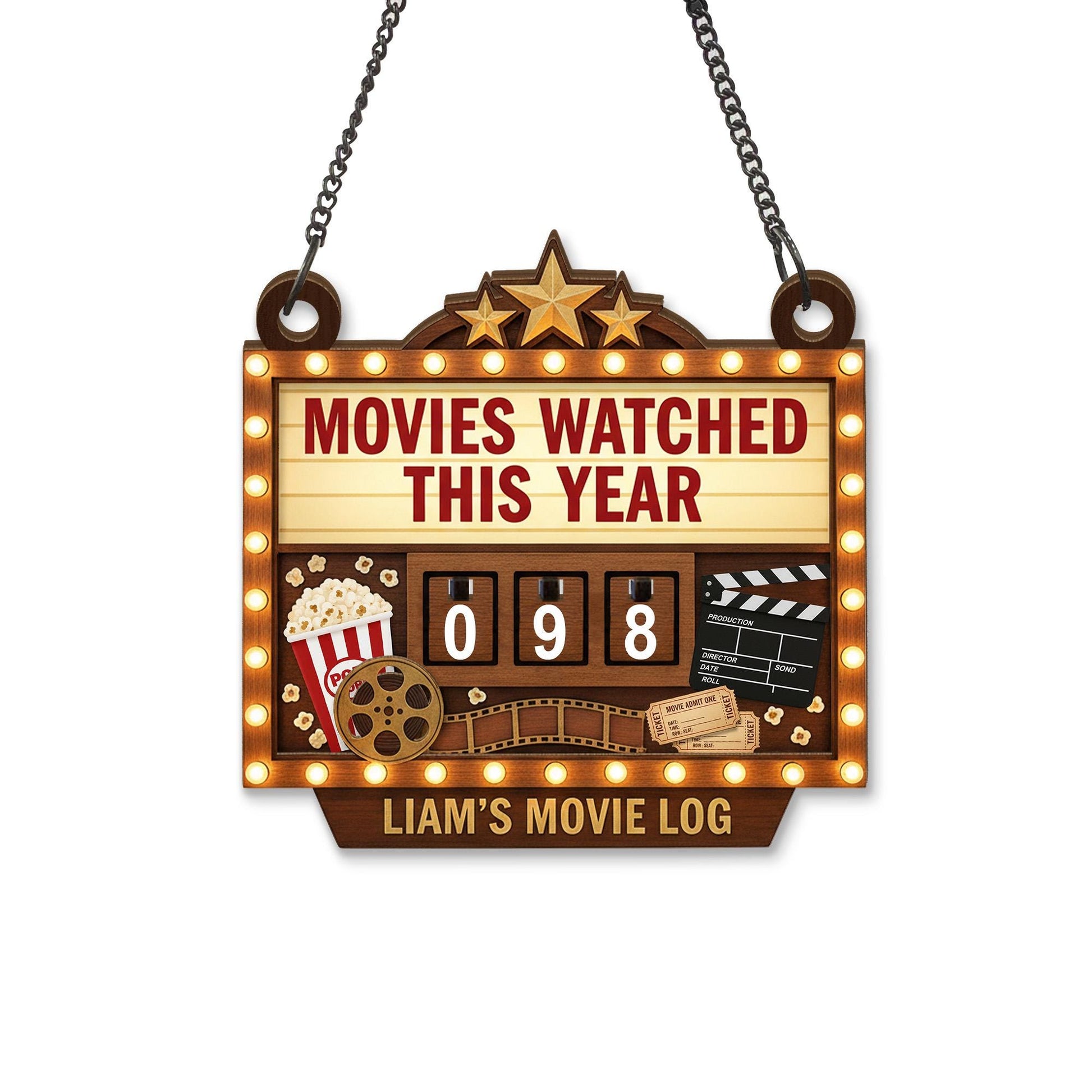 Wooden Movie Tracker Sign – “Movies Watched This Year” Flip Counter Board image 8