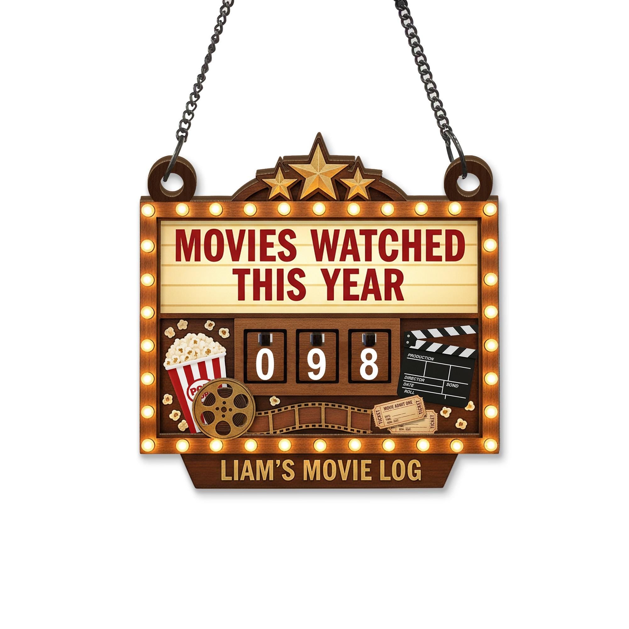 Wooden Movie Tracker Sign – “Movies Watched This Year” Flip Counter Board image 8