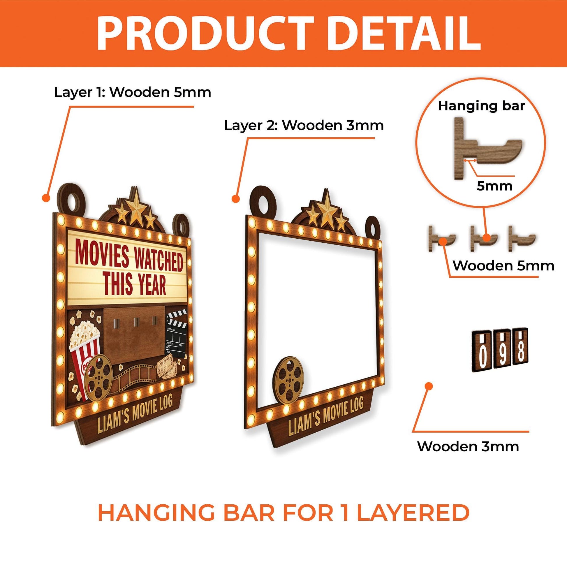 Wooden Movie Tracker Sign – “Movies Watched This Year” Flip Counter Board image 7