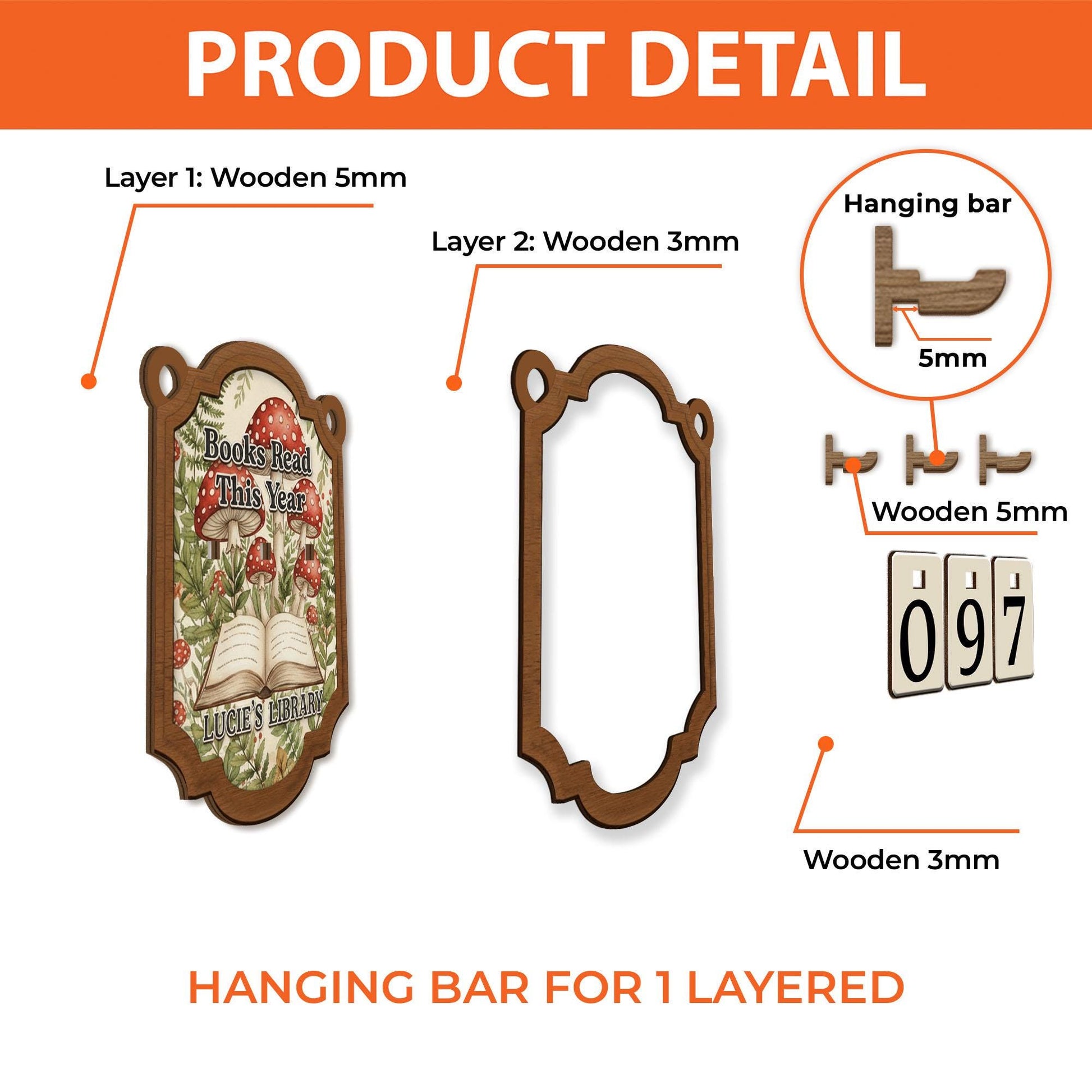 Whimsical Book Tracker Sign - Personalized Mushroom Library Reading Decor image 3