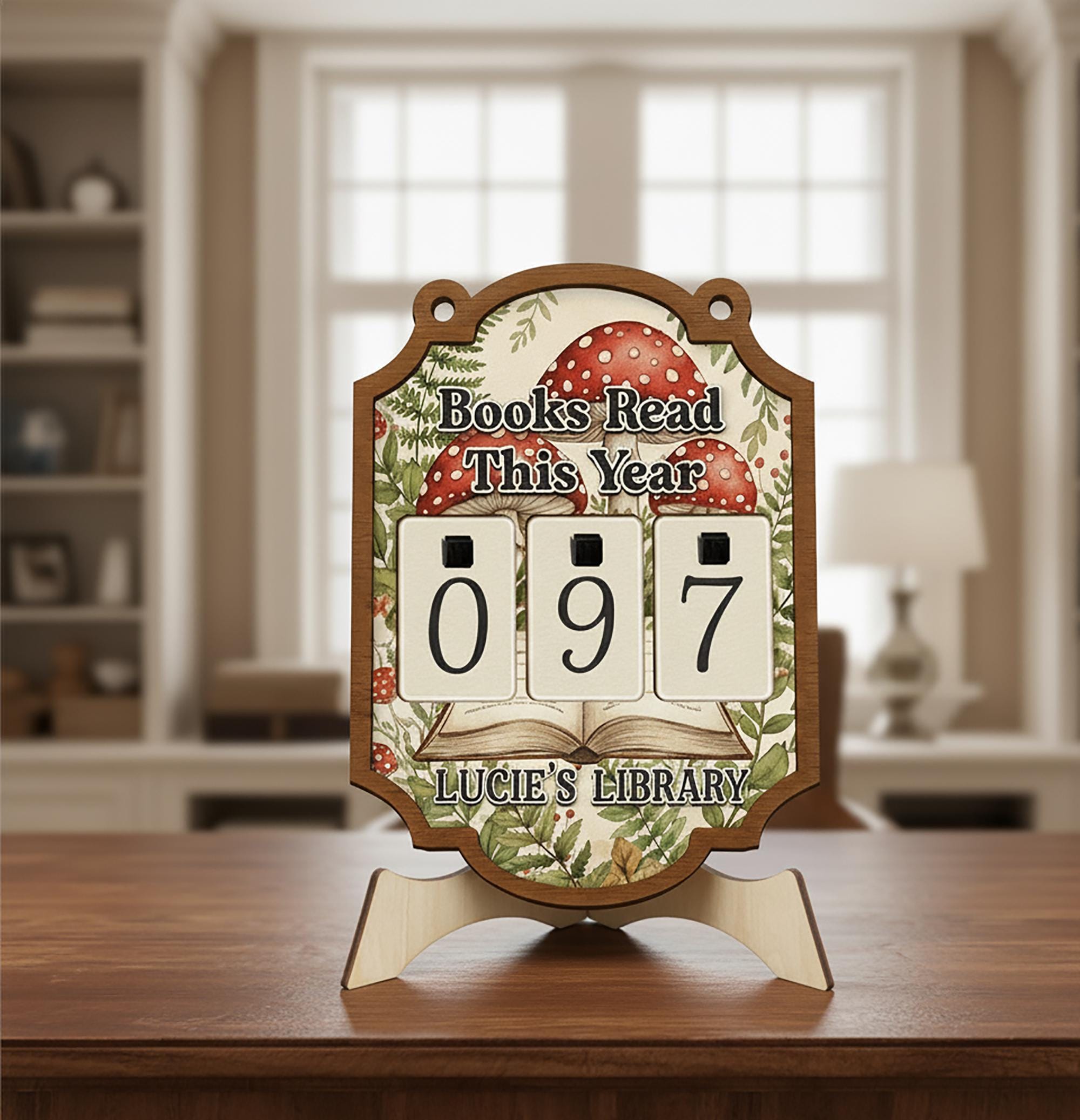 Whimsical Book Tracker Sign - Personalized Mushroom Library Reading Decor image 5