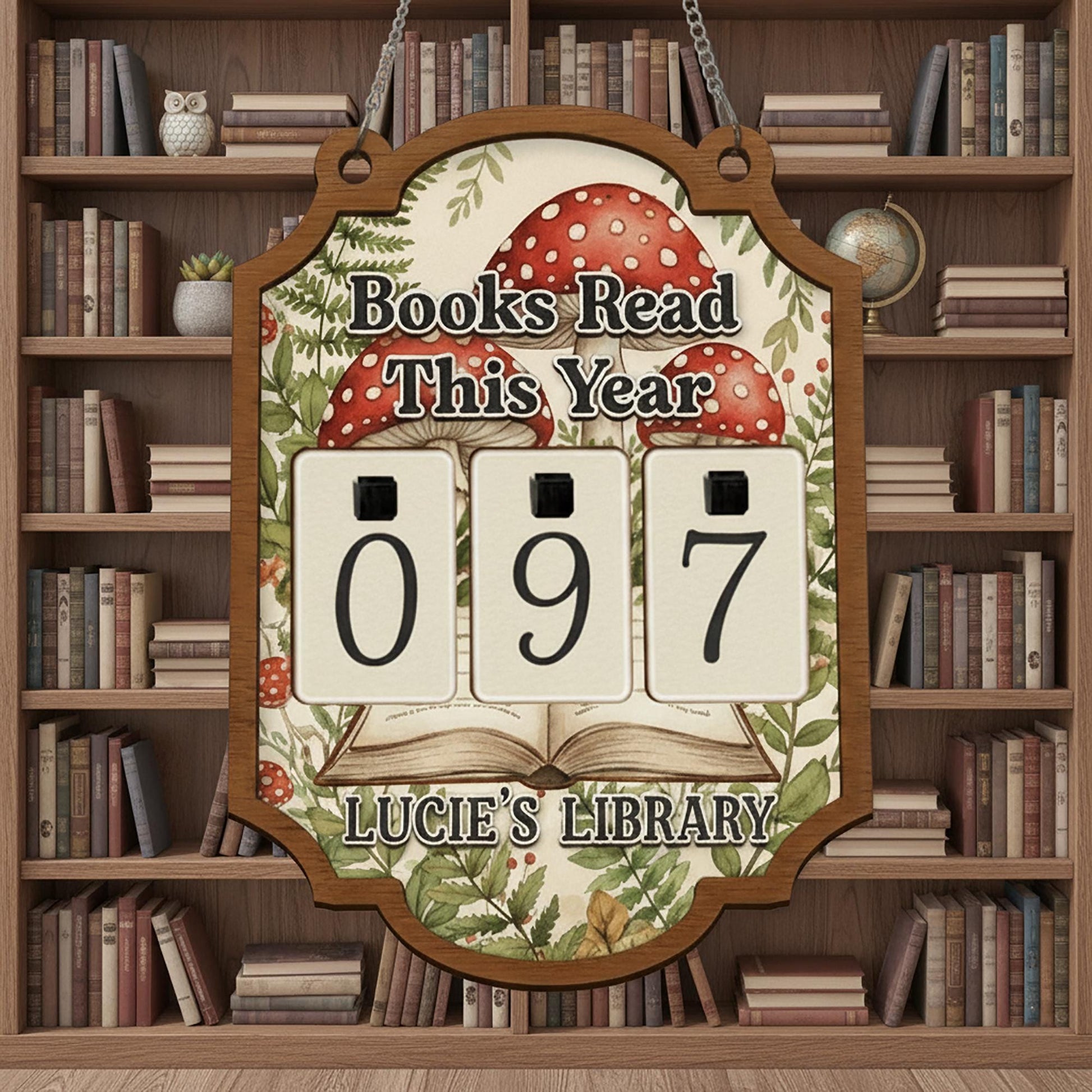 Whimsical Book Tracker Sign - Personalized Mushroom Library Reading Decor image 6