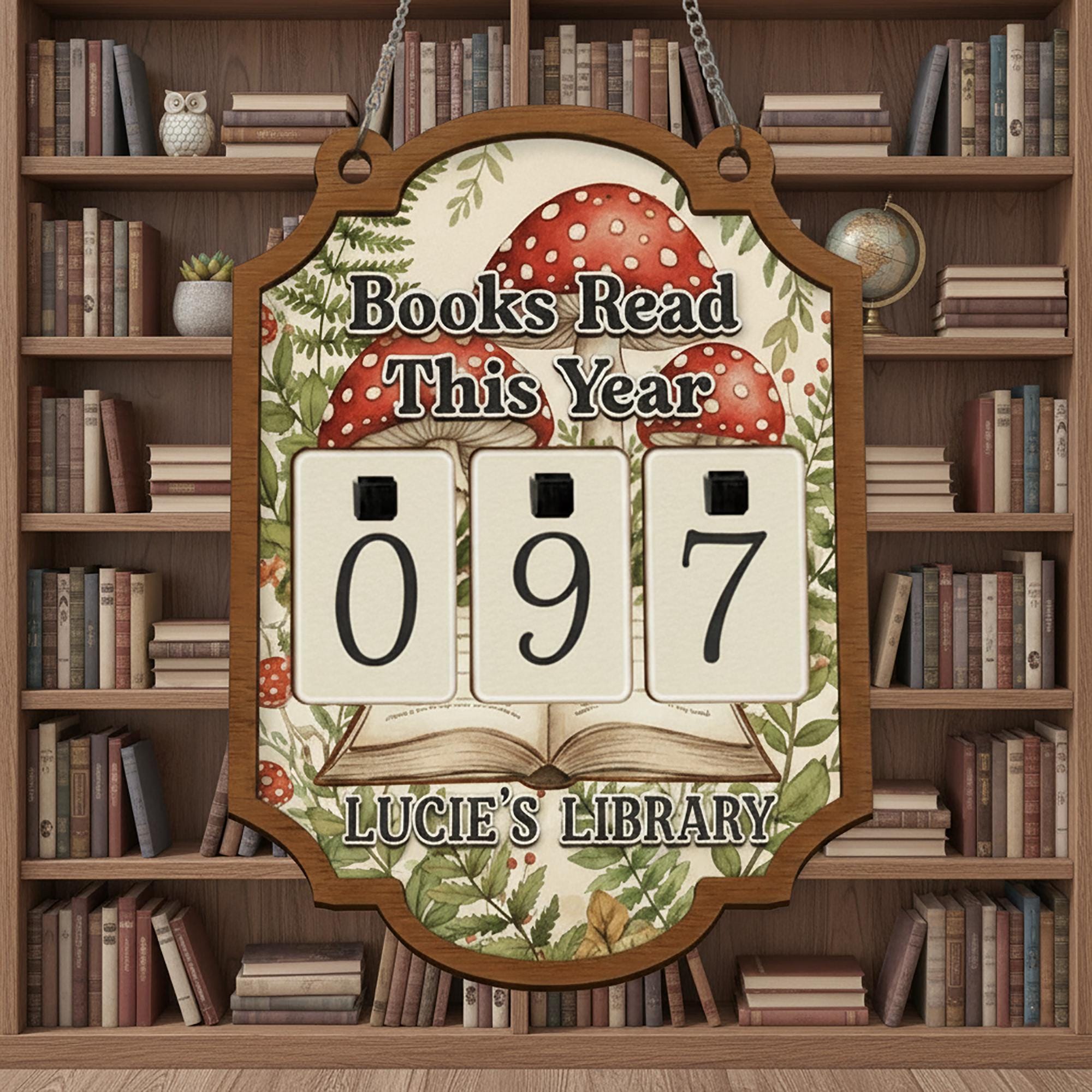 Whimsical Book Tracker Sign - Personalized Mushroom Library Reading Decor image 6