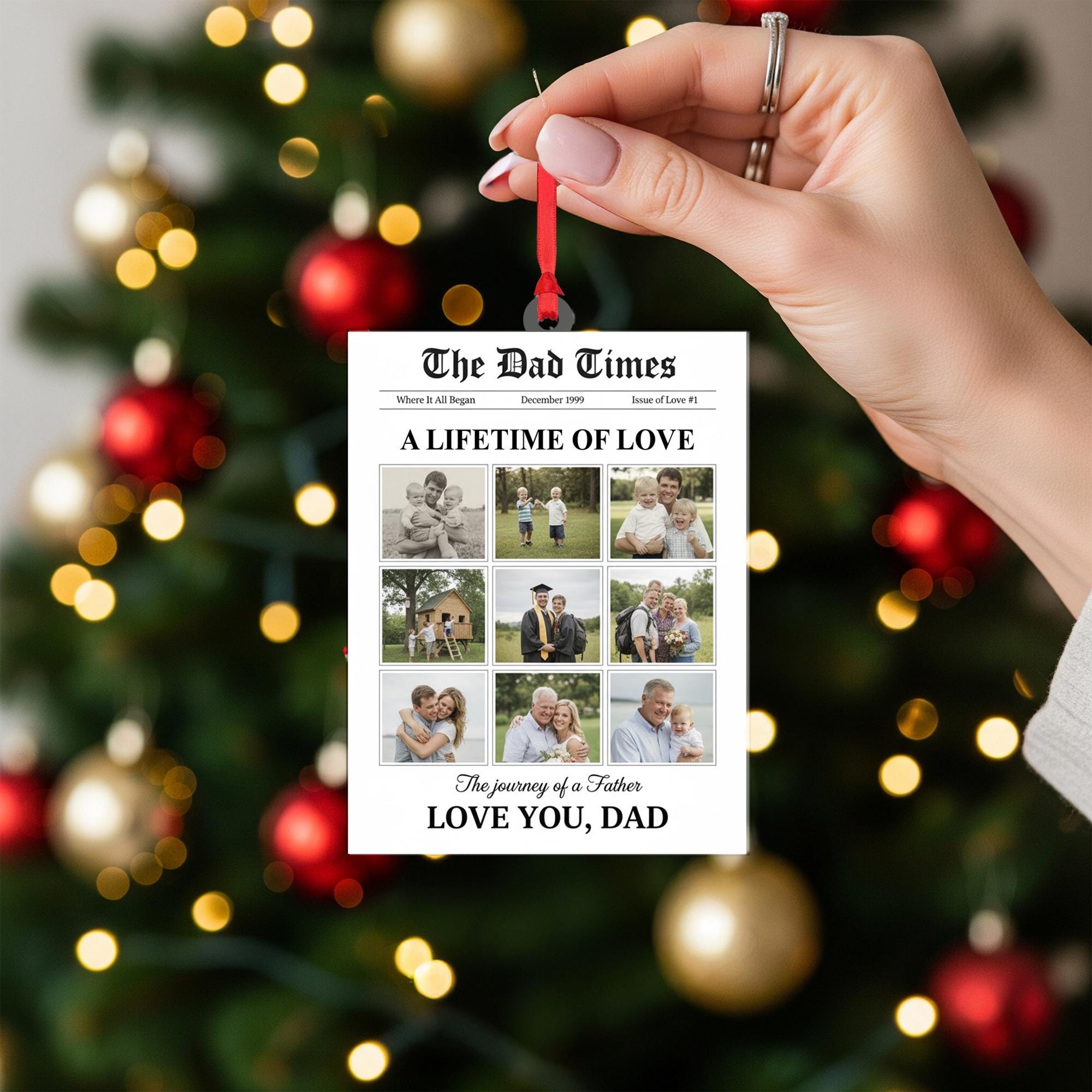 Personalized Dad Times Newspaper Ornament - Family Photo Christmas Keepsake image 1