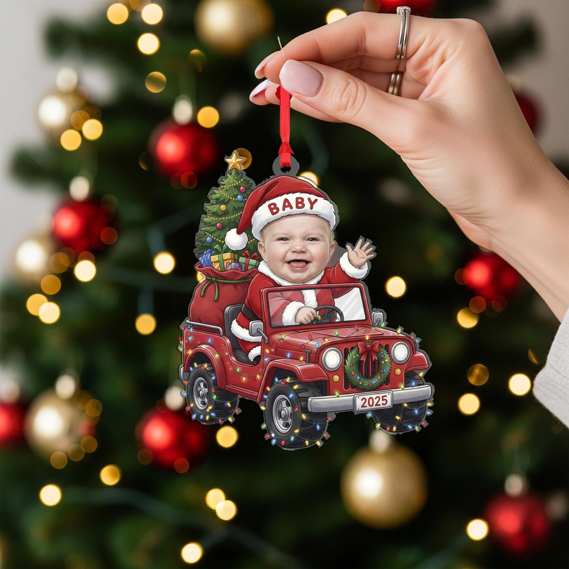 Custom Baby Photo Ornament – Christmas Jeep Decoration 2025, Personalized Holiday Keepsake for Tree image 2