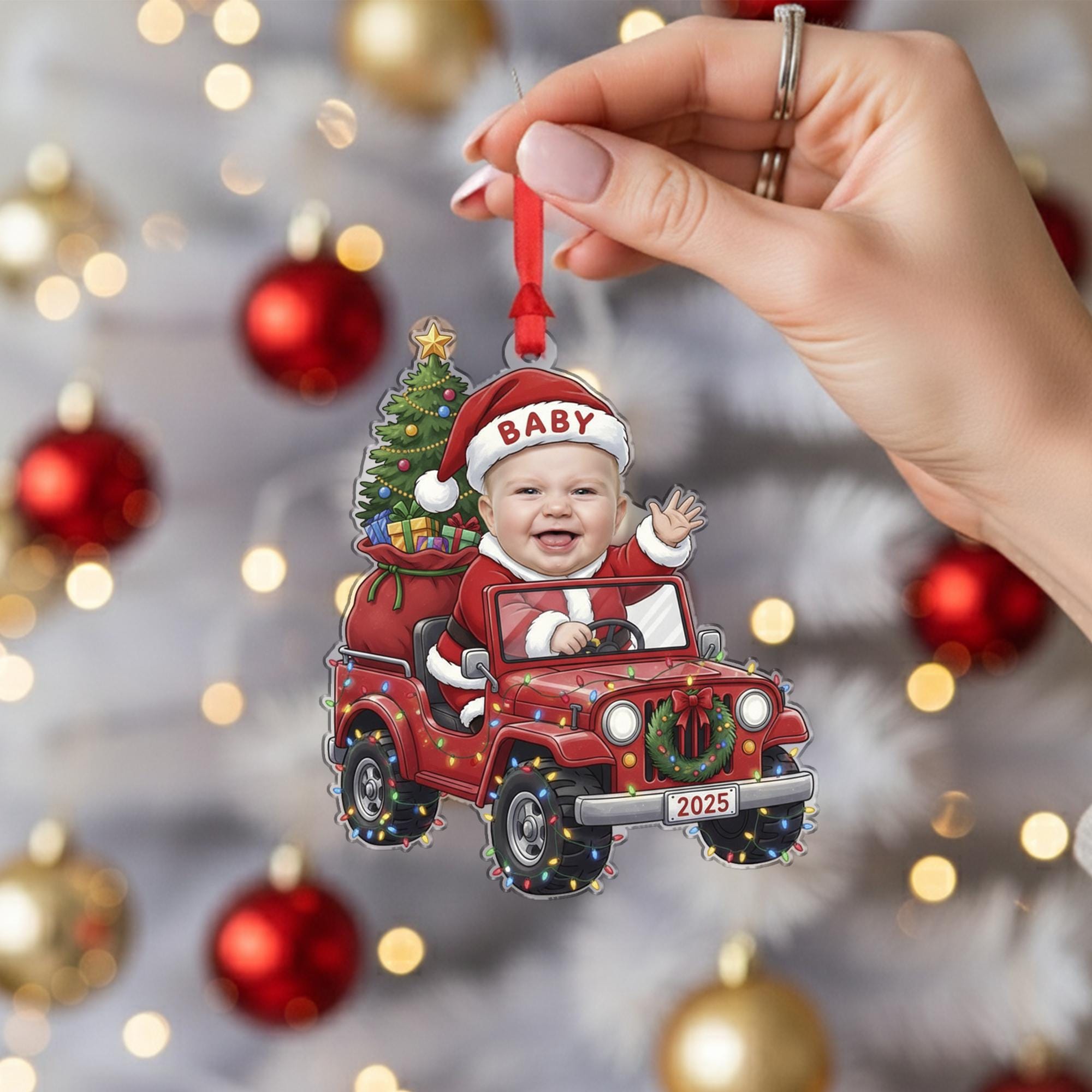 Custom Baby Photo Ornament – Christmas Jeep Decoration 2025, Personalized Holiday Keepsake for Tree image 3