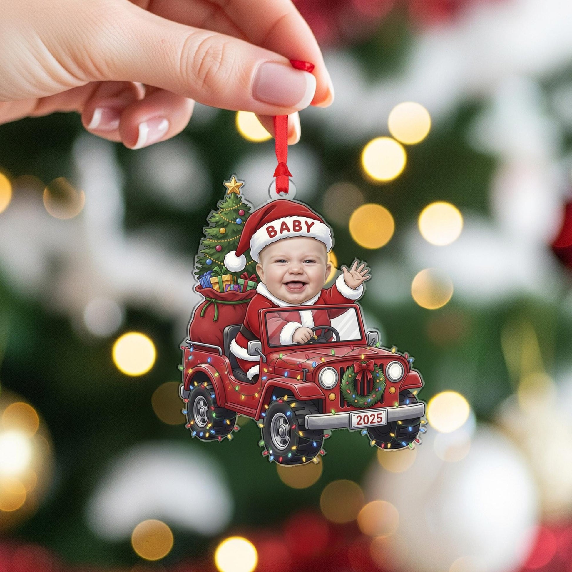 Custom Baby Photo Ornament – Christmas Jeep Decoration 2025, Personalized Holiday Keepsake for Tree image 4