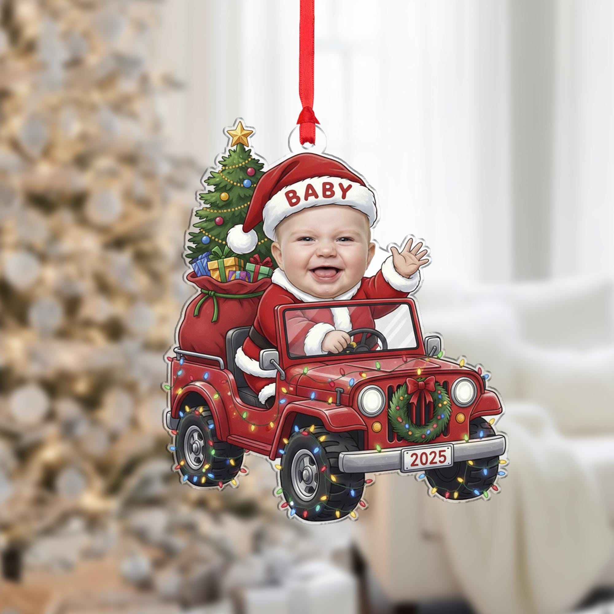 Custom Baby Photo Ornament – Christmas Jeep Decoration 2025, Personalized Holiday Keepsake for Tree image 7