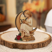 Custom Wooden Reader Figurine: Girl Reading on Moon Wood Blocks image 1