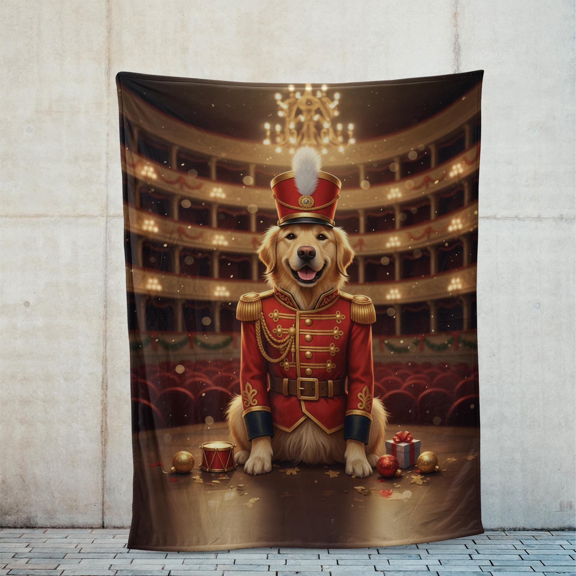 Golden Retriever Nutcracker Soldier Blanket – Custom Dog Photo Plush Holiday Throw image 6