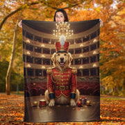 Golden Retriever Nutcracker Soldier Blanket – Custom Dog Photo Plush Holiday Throw image 1