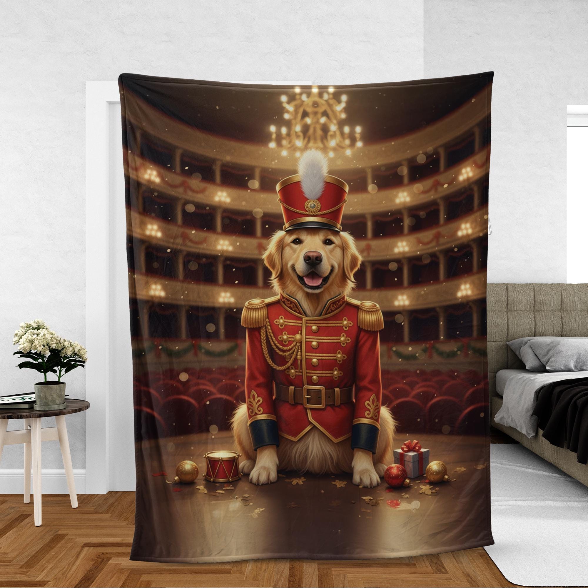 Golden Retriever Nutcracker Soldier Blanket – Custom Dog Photo Plush Holiday Throw image 7
