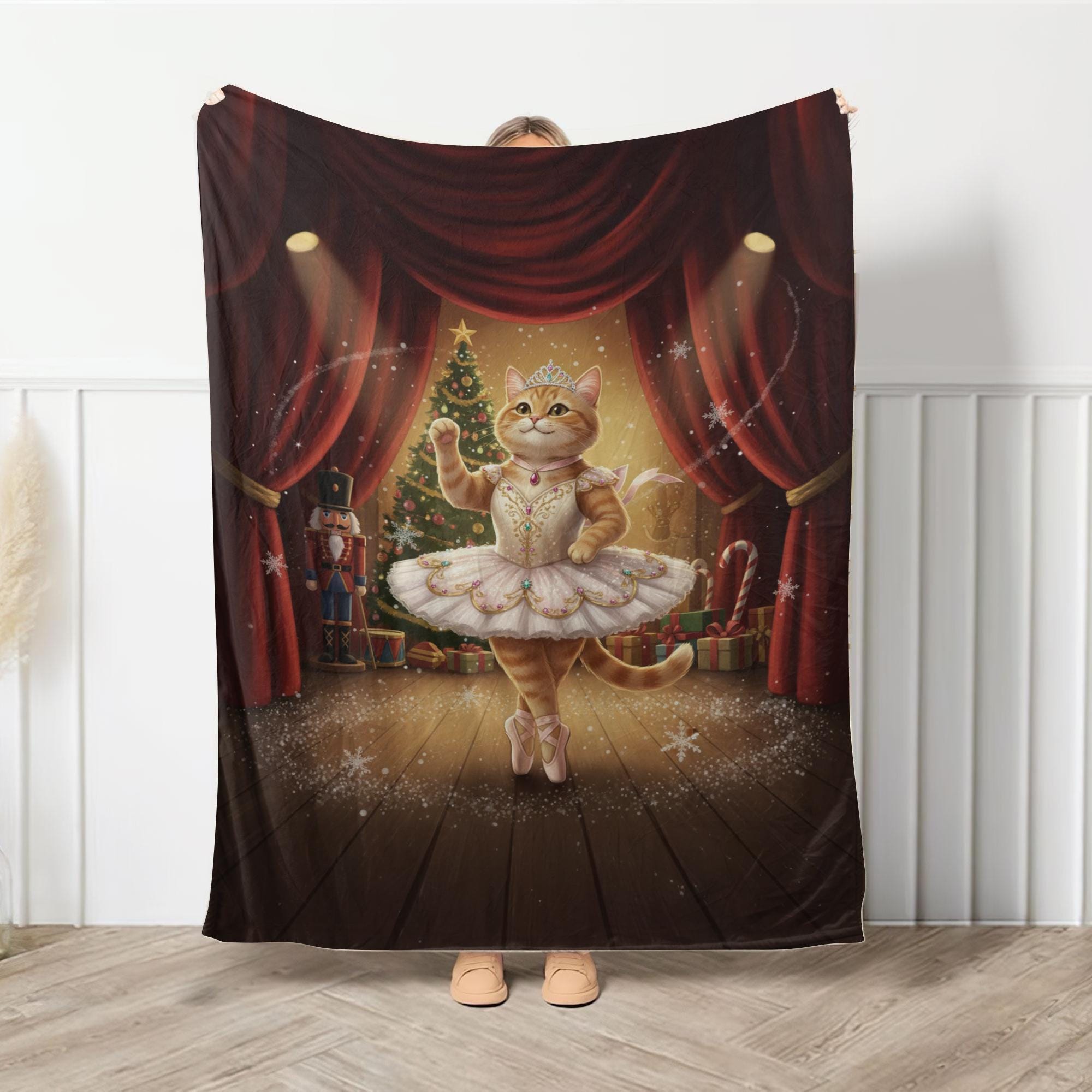 Custom Cat Photo Blanket – Ballet Stage Cat Print Plush Throw image 6