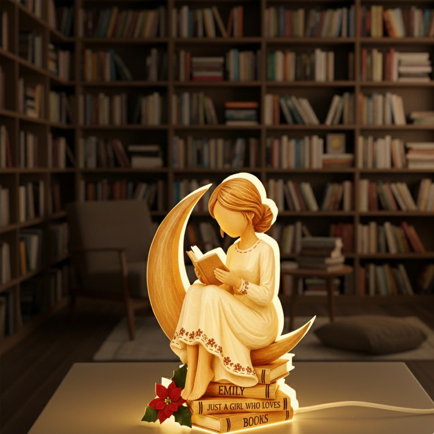 Custom Book Girl Night Light Box: Acrylic Reading Lamp image 1