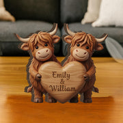 Custom Highland Cow Couple Wooden Block: Personalized Farm Animal Decor image 1