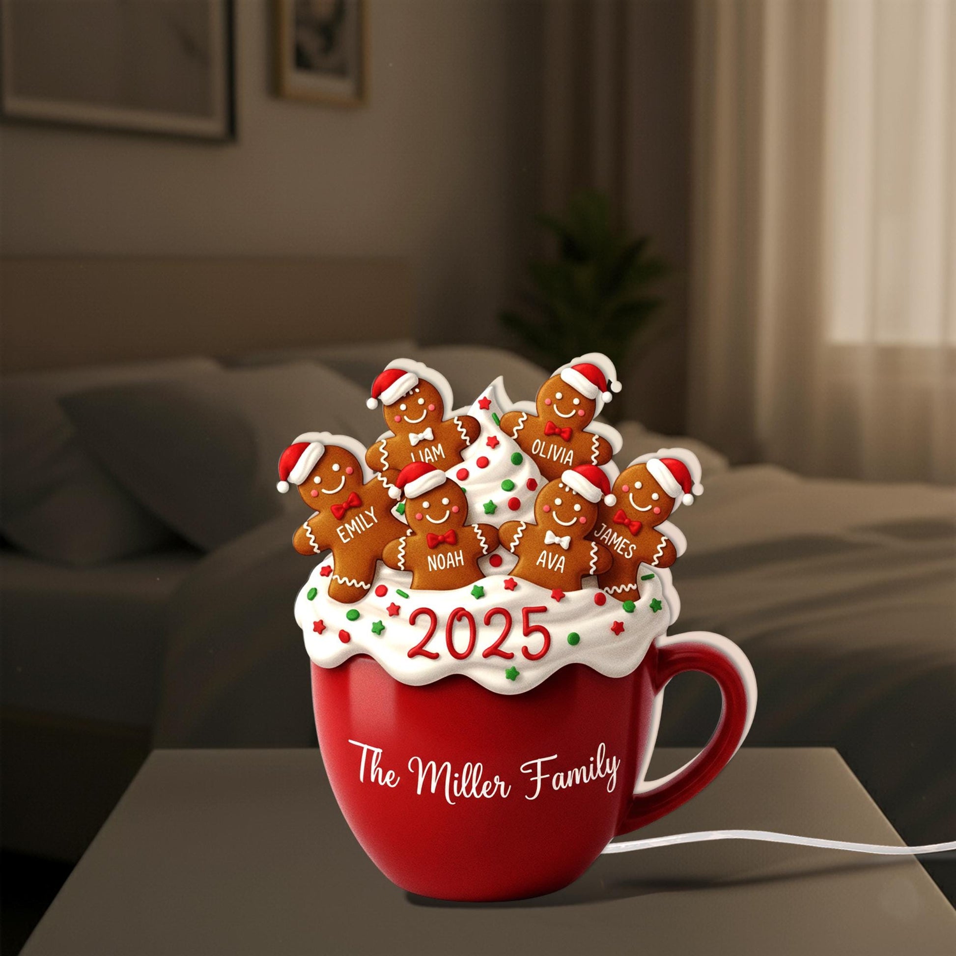Custom Family Night Light Box: Personalized Gingerbread Family Lamp image 6