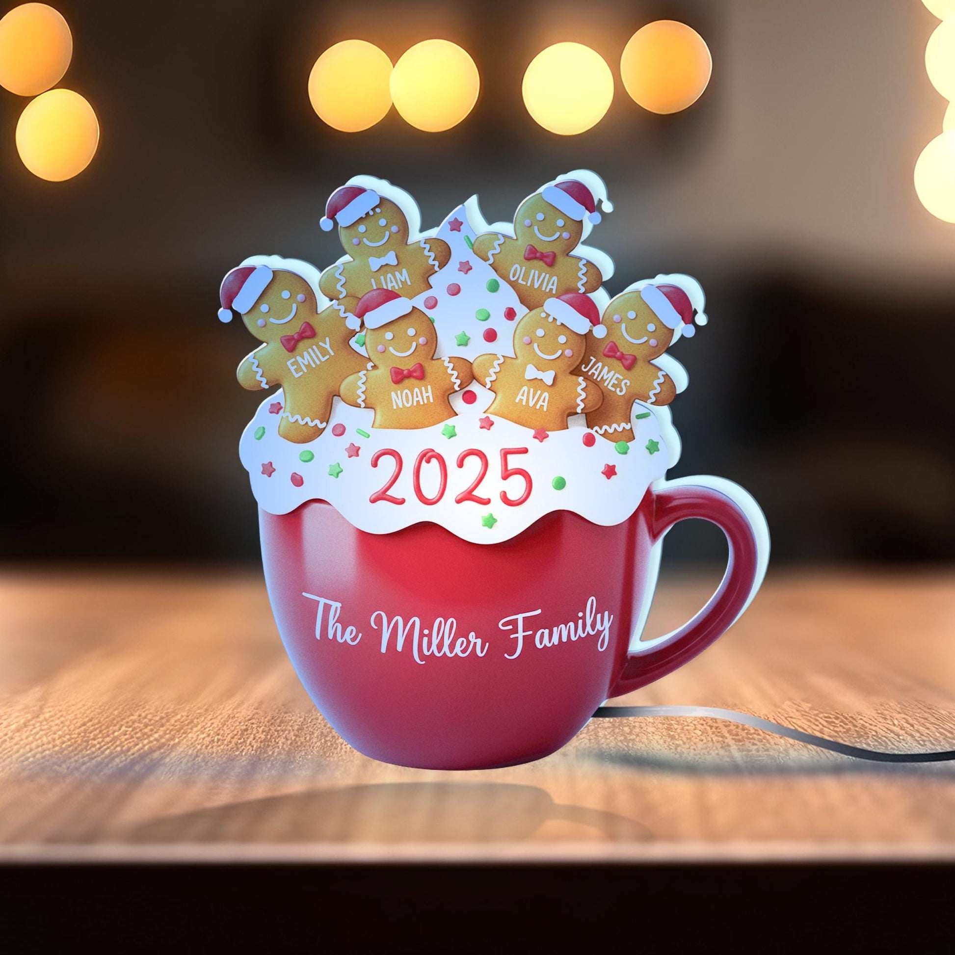 Custom Family Night Light Box: Personalized Gingerbread Family Lamp image 2