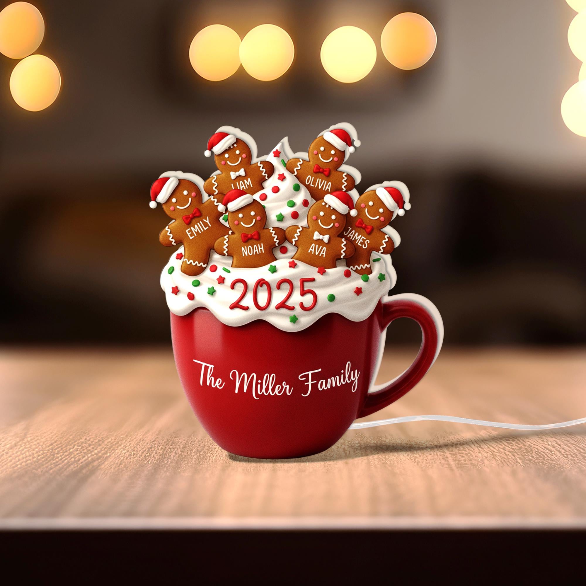 Custom Family Night Light Box: Personalized Gingerbread Family Lamp image 4