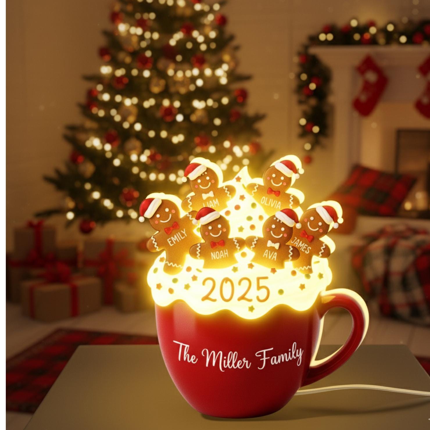 Custom Family Night Light Box: Personalized Gingerbread Family Lamp image 1