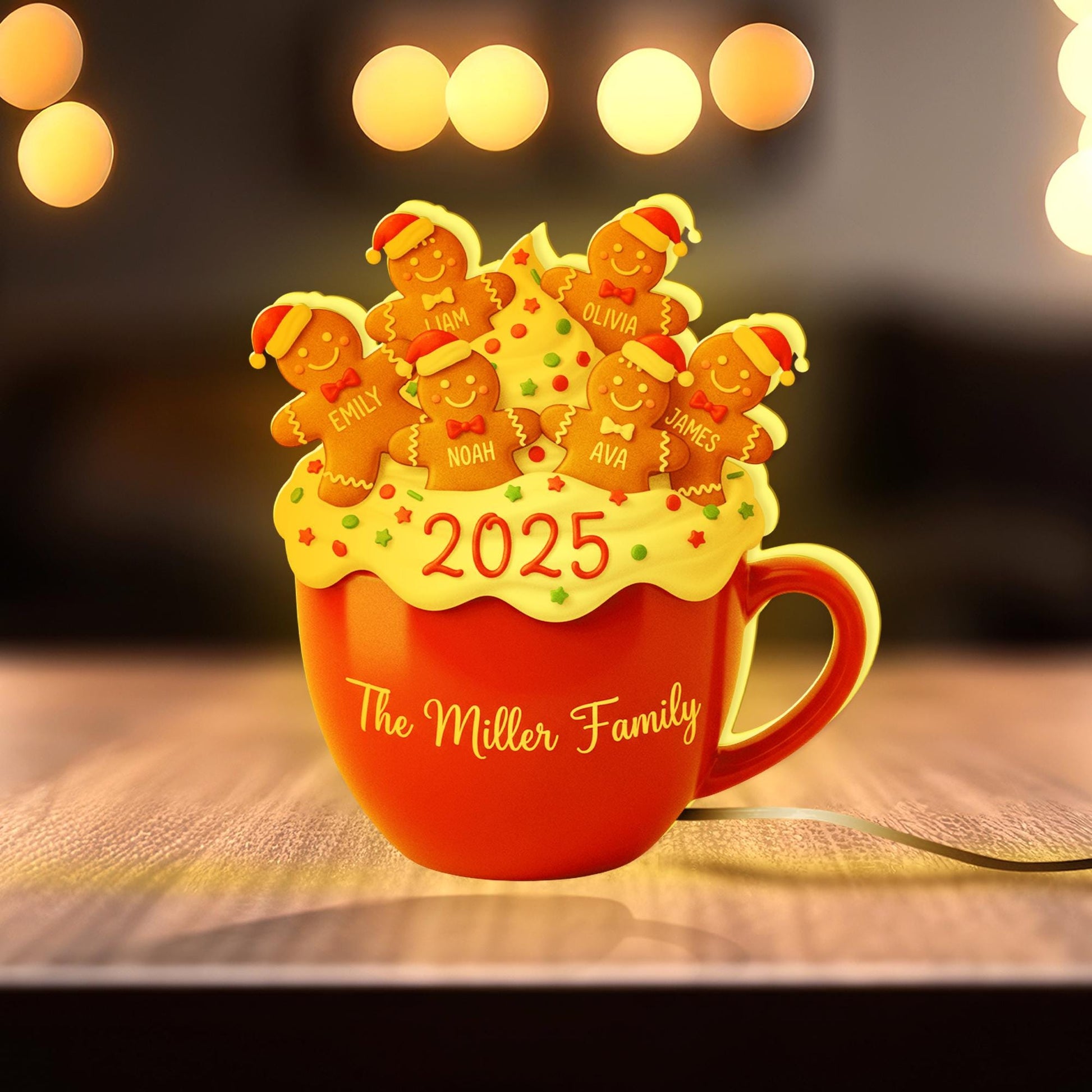 Custom Family Night Light Box: Personalized Gingerbread Family Lamp image 5
