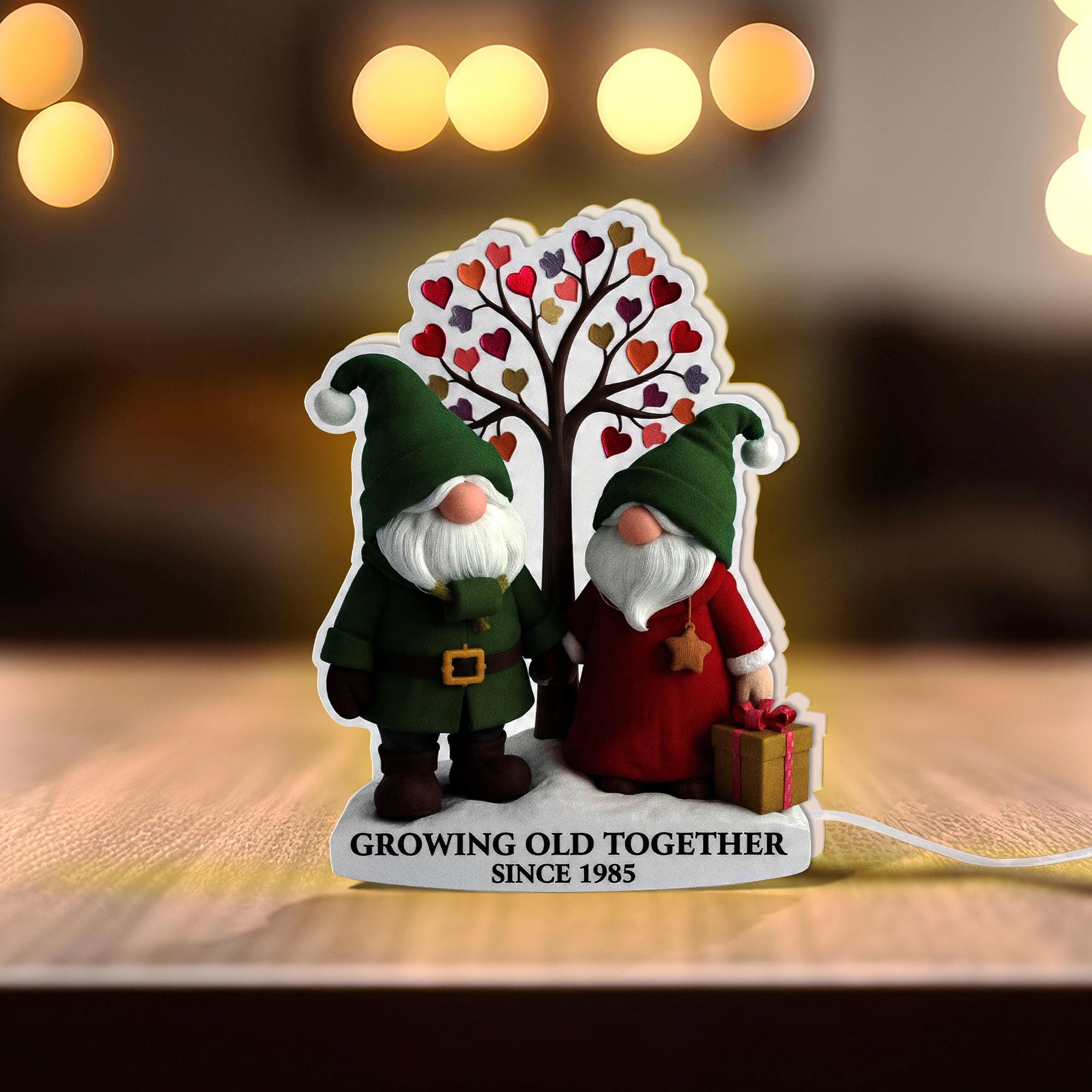 Custom Gnome Couple LED Light Box: Anniversary Gift, Growing Old Together Design image 2