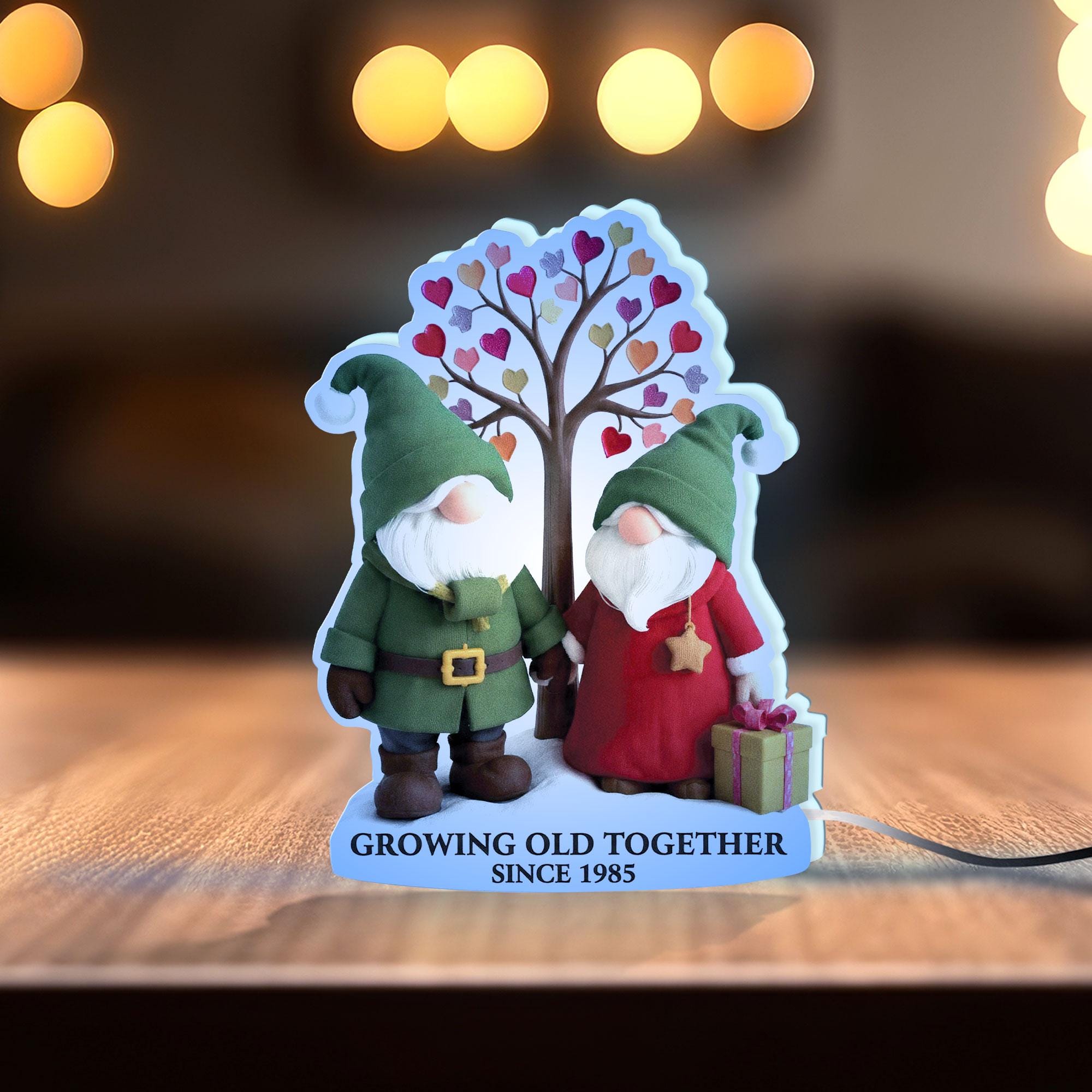 Custom Gnome Couple LED Light Box: Anniversary Gift, Growing Old Together Design image 3