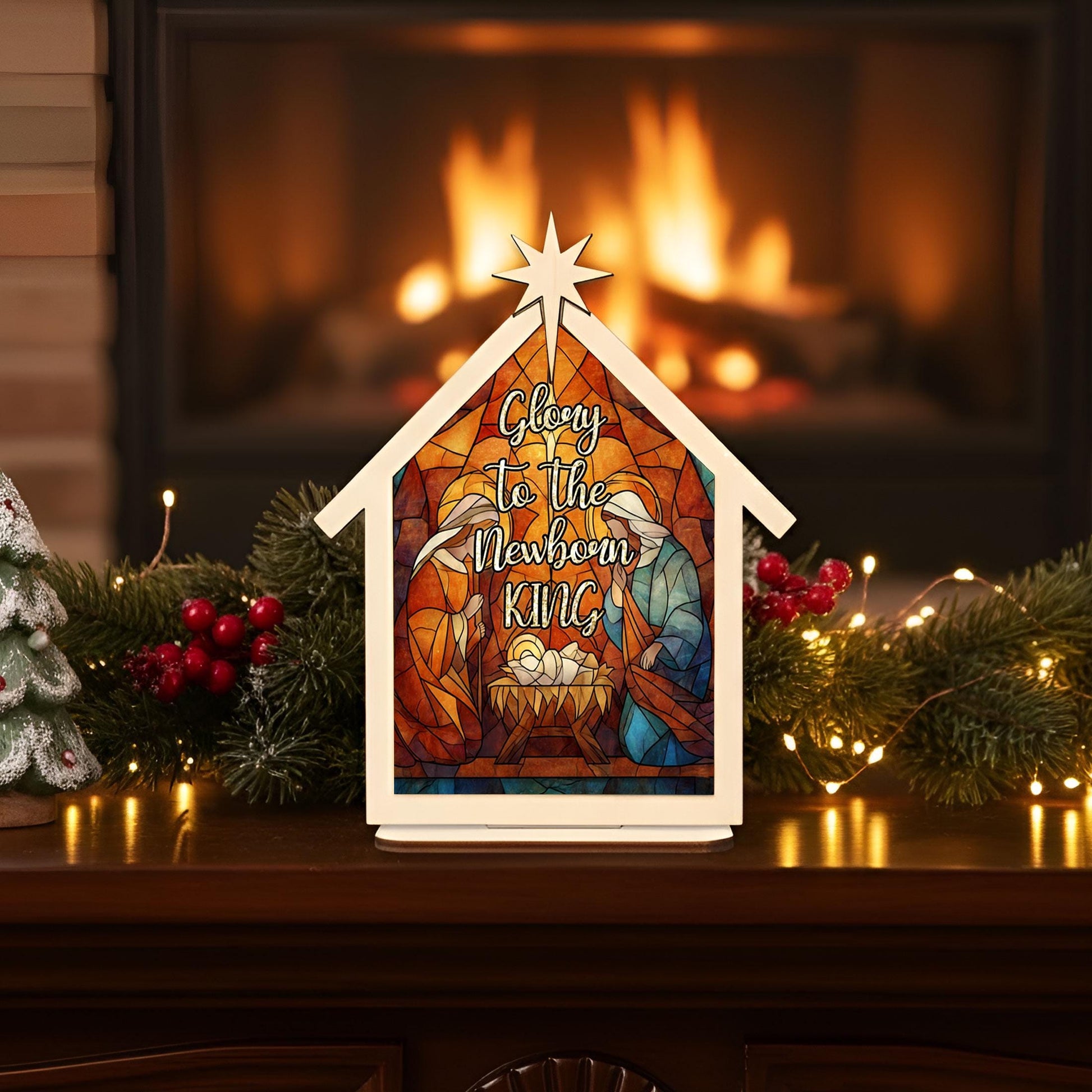 Nativity Scene Plaque: Glory to the Newborn King, Christmas Night Design, Custom Wood & Acrylic image 3