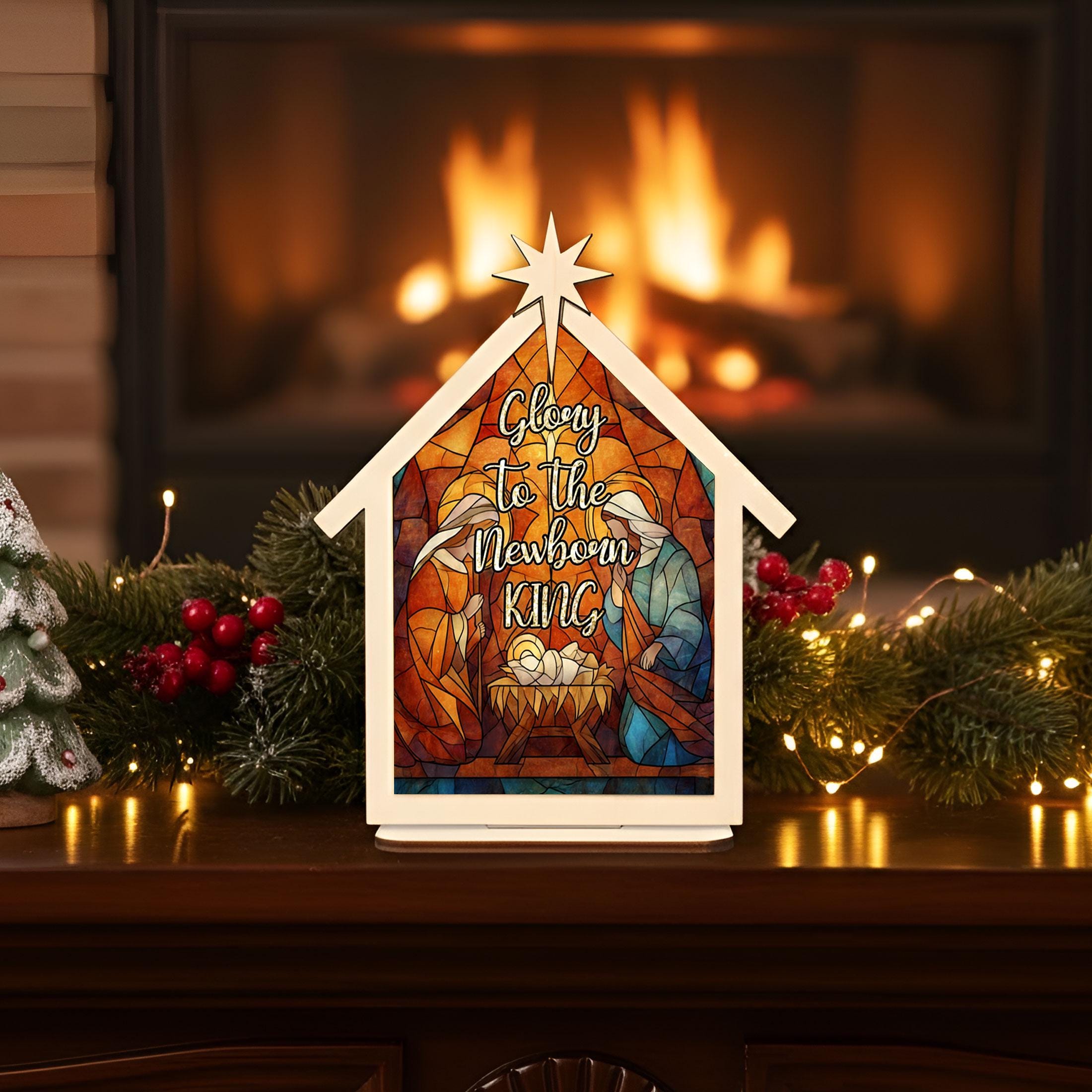 Nativity Scene Plaque: Glory to the Newborn King, Christmas Night Design, Custom Wood & Acrylic image 3