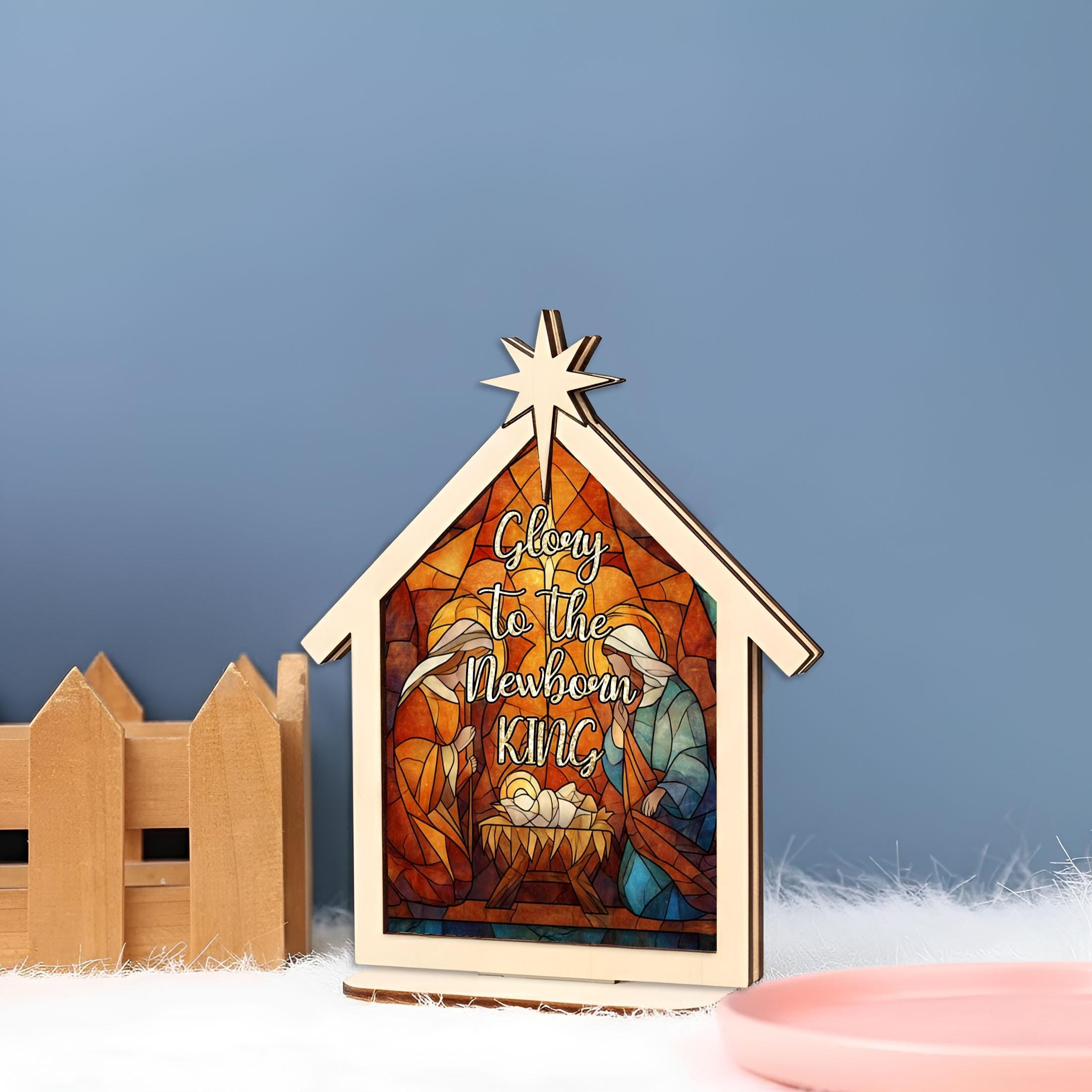 Nativity Scene Plaque: Glory to the Newborn King, Christmas Night Design, Custom Wood & Acrylic image 2