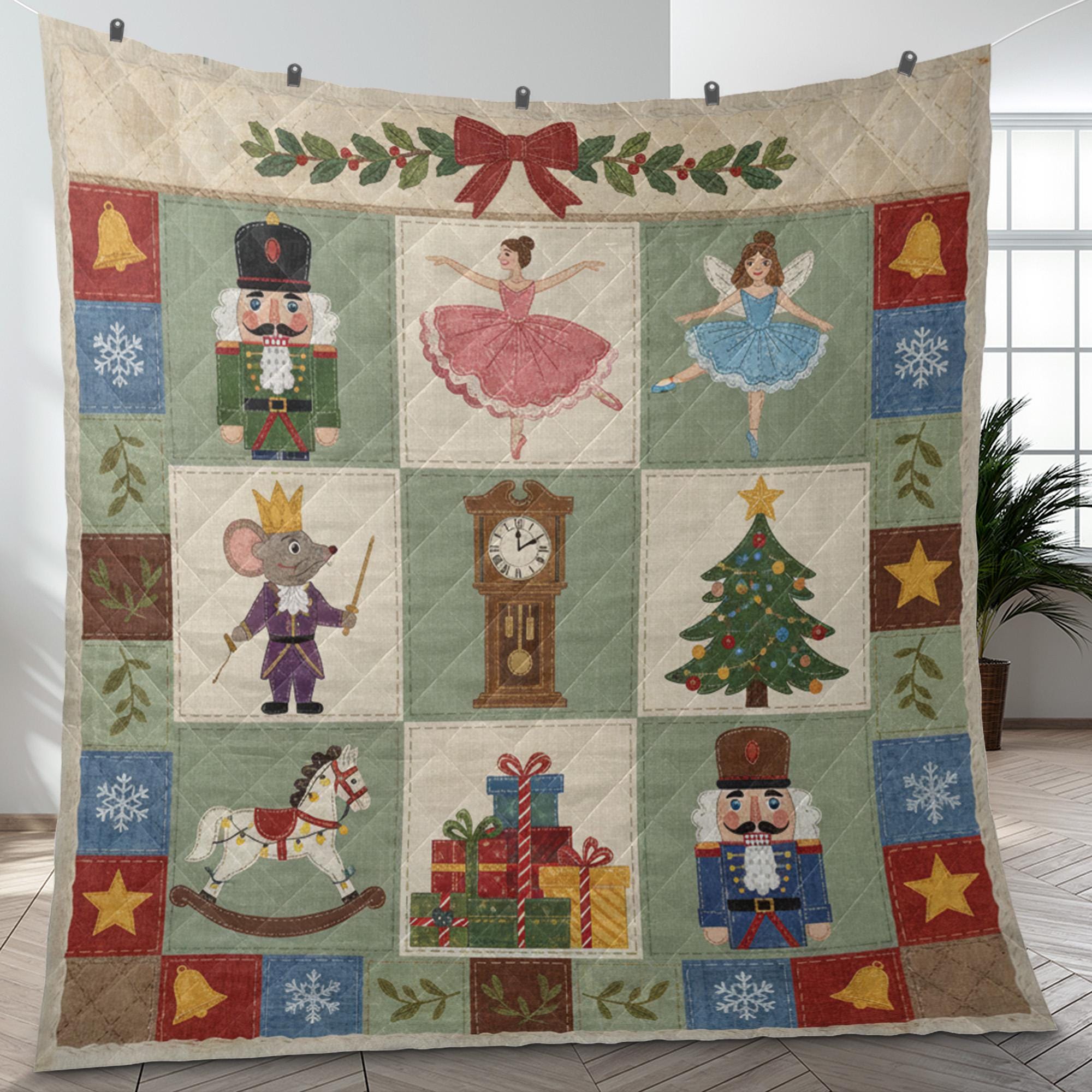 Nutcracker Quilt Blanket: Christmas Patchwork Style, Ballet Theme, Holiday Bedding image 2