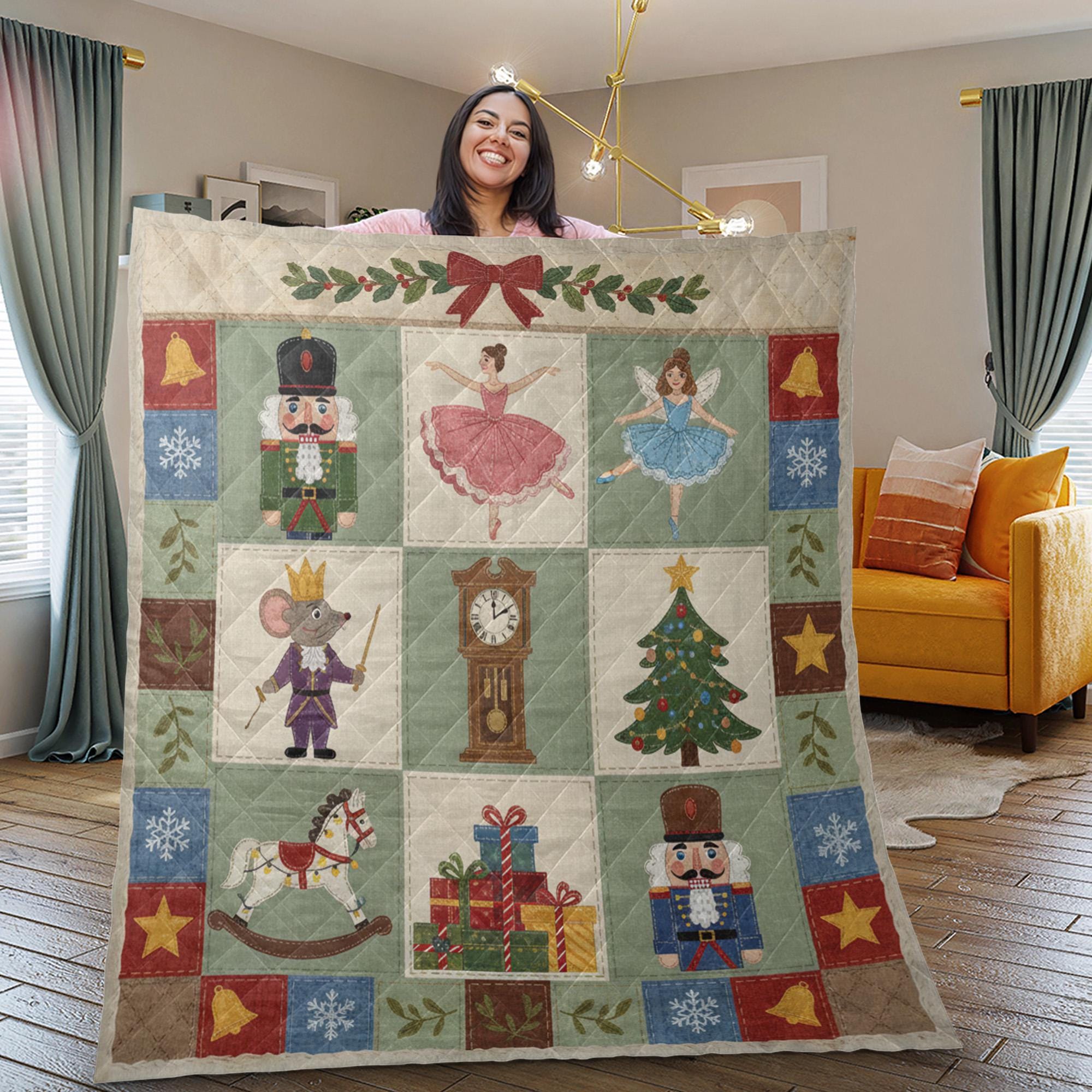 Nutcracker Quilt Blanket: Christmas Patchwork Style, Ballet Theme, Holiday Bedding image 3