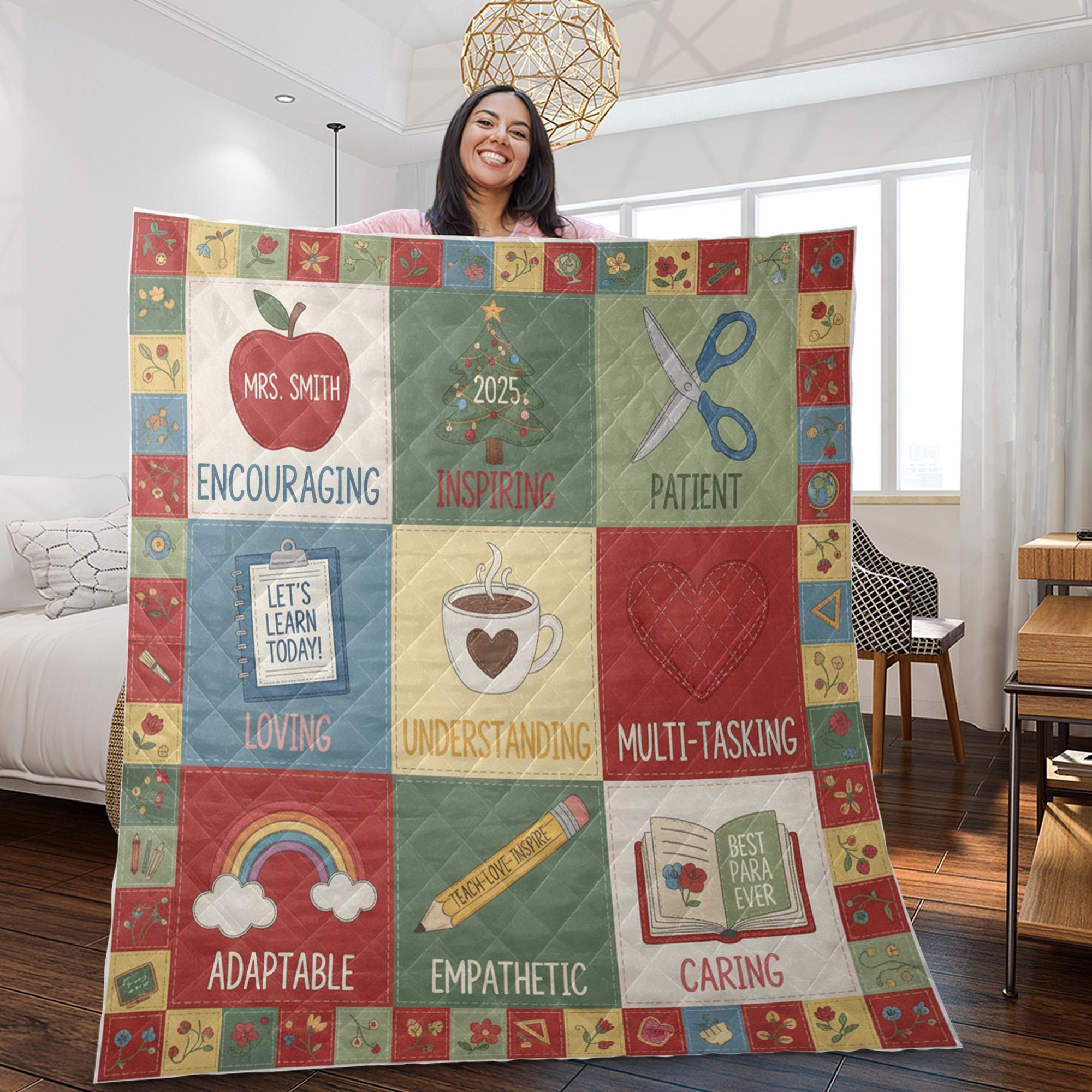 Personalized Teacher Quilt Blanket: Patchwork Style, Special Education, Paraeducator Theme image 2