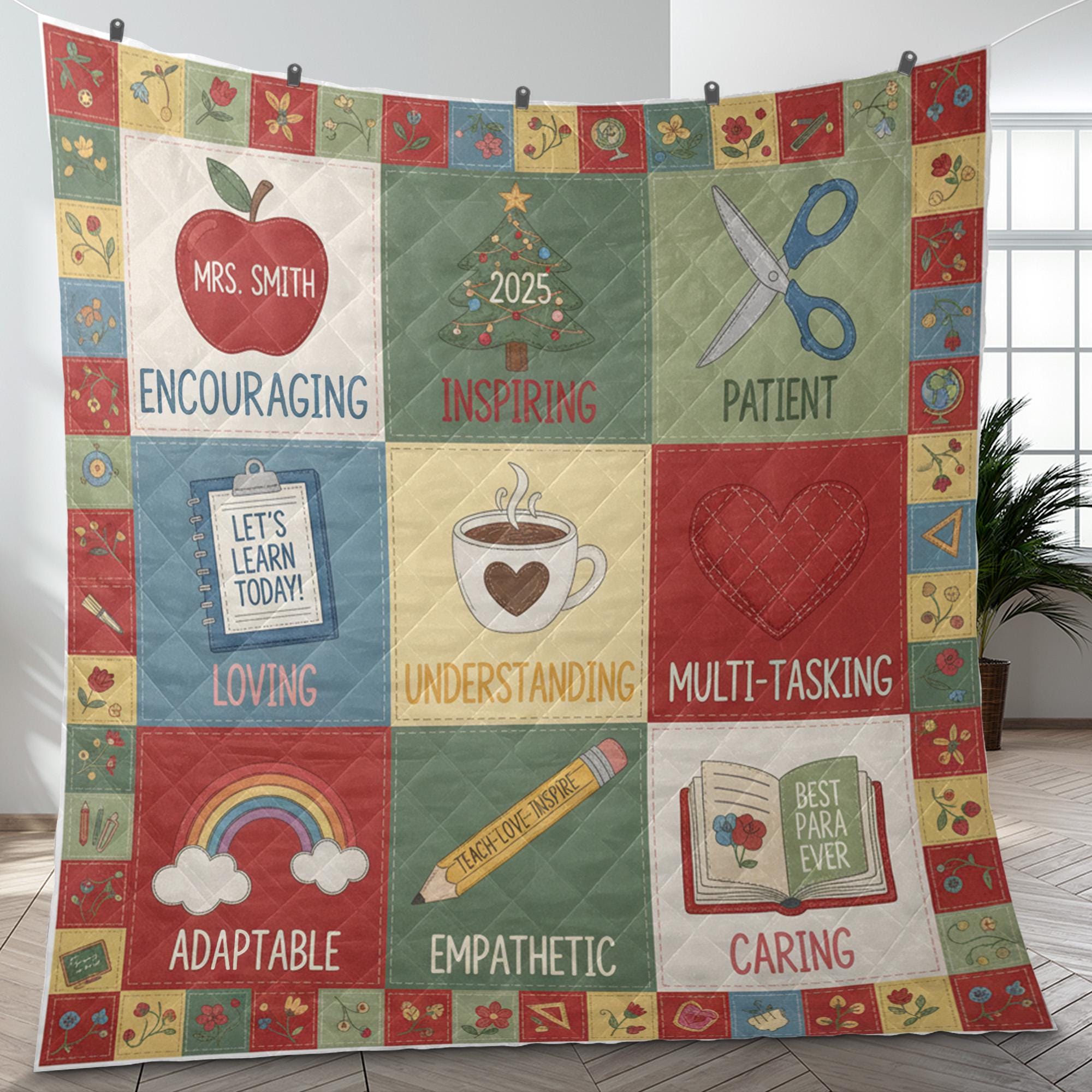 Personalized Teacher Quilt Blanket: Patchwork Style, Special Education, Paraeducator Theme image 6