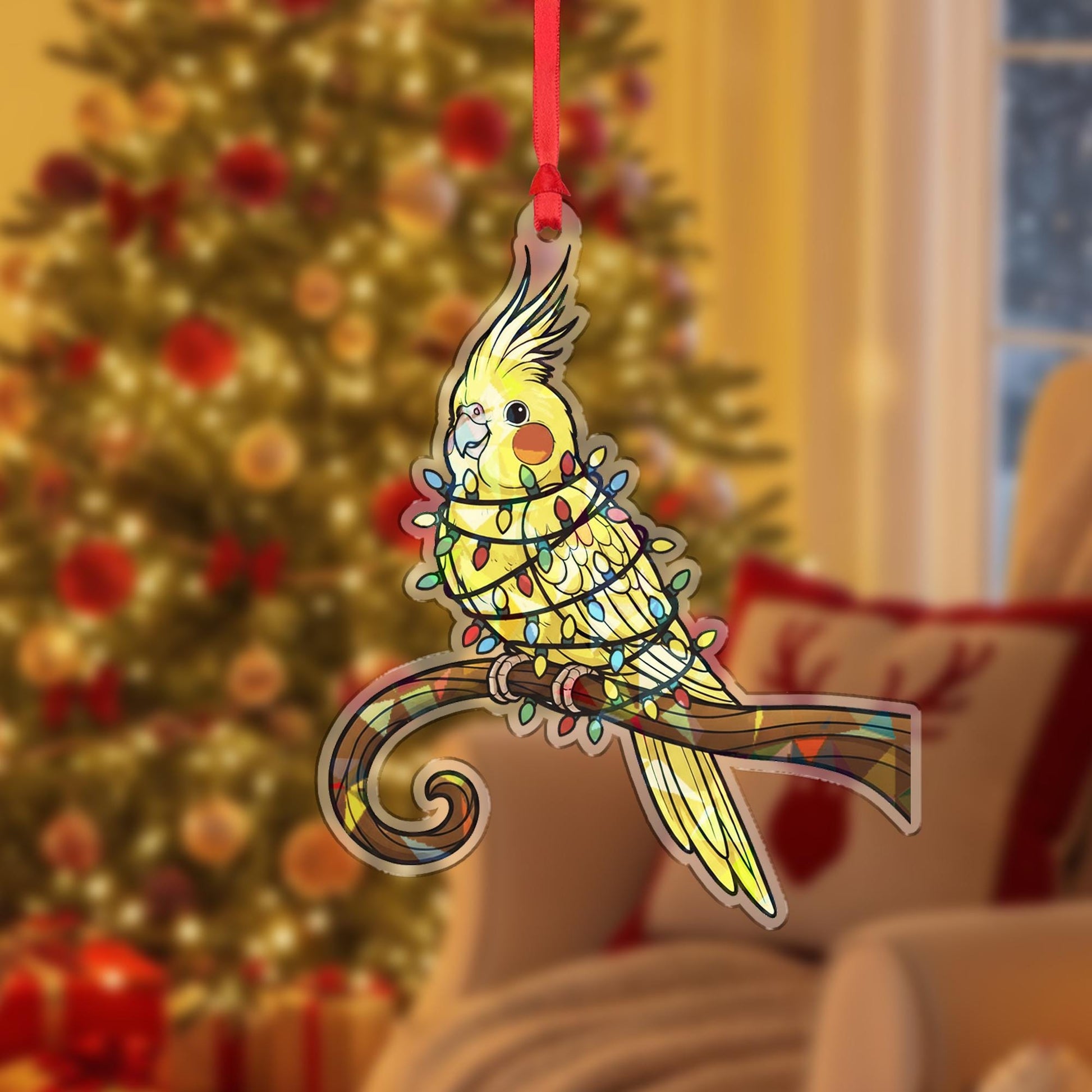 Holographic Cockatiel Ornament: Bird Design Decoration, Acrylic Hanging Holiday Decor image 7