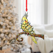 Holographic Cockatiel Ornament: Bird Design Decoration, Acrylic Hanging Holiday Decor image 1