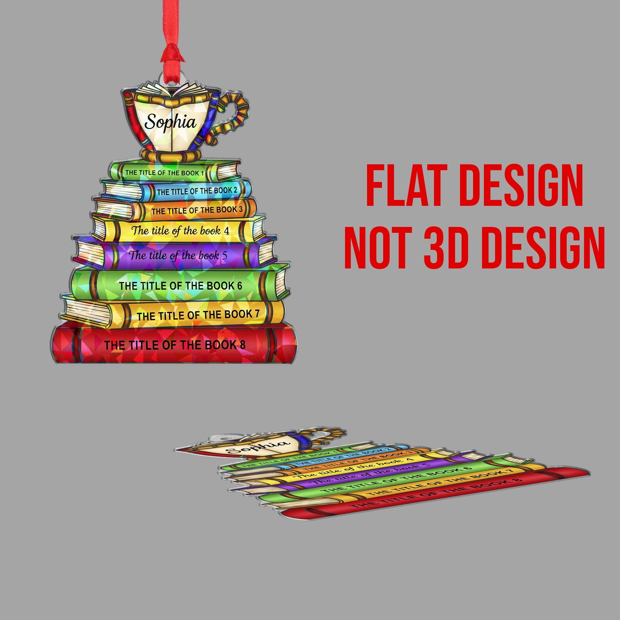 Custom Book Stack Ornament | Holographic Name Ornament image 5