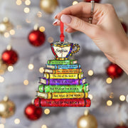 Custom Book Stack Ornament | Holographic Name Ornament image 1