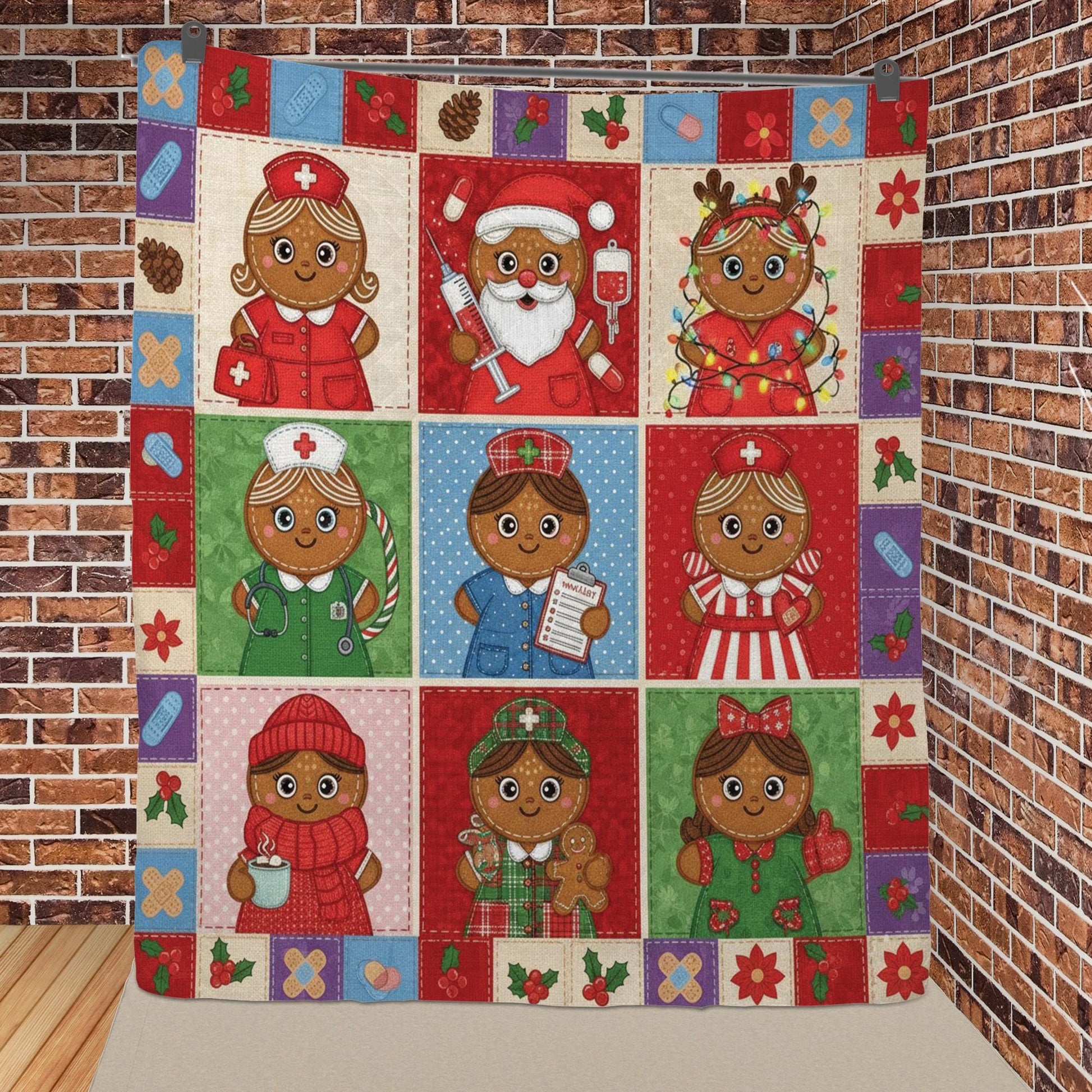 Gingerbread Nurse Quilt Blanket: Christmas Theme, Medical Patchwork Style, Holiday Bedding image 5
