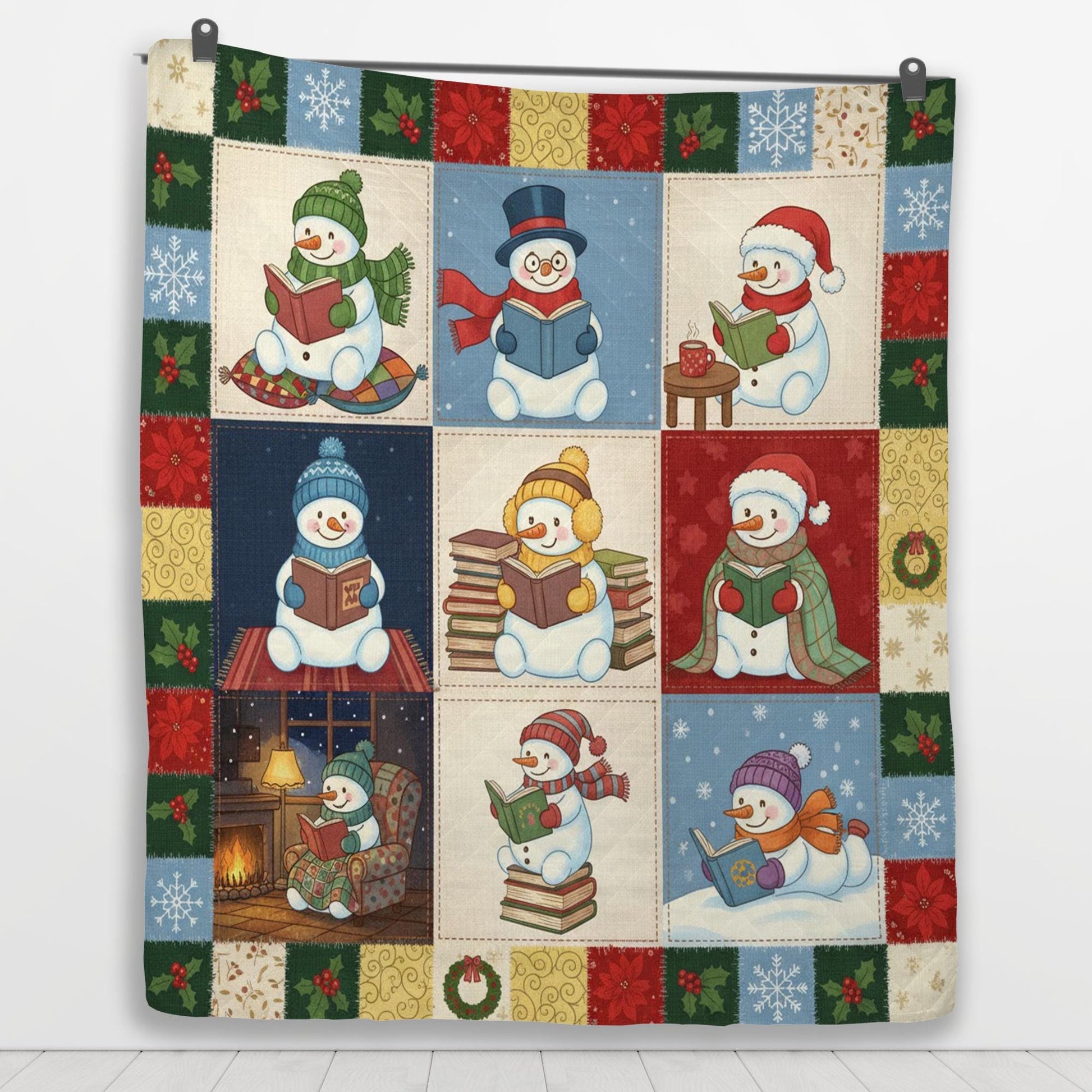 Snowman Quilt Blanket: Reading Theme, Winter Illustrations, Christmas Patchwork Style image 5