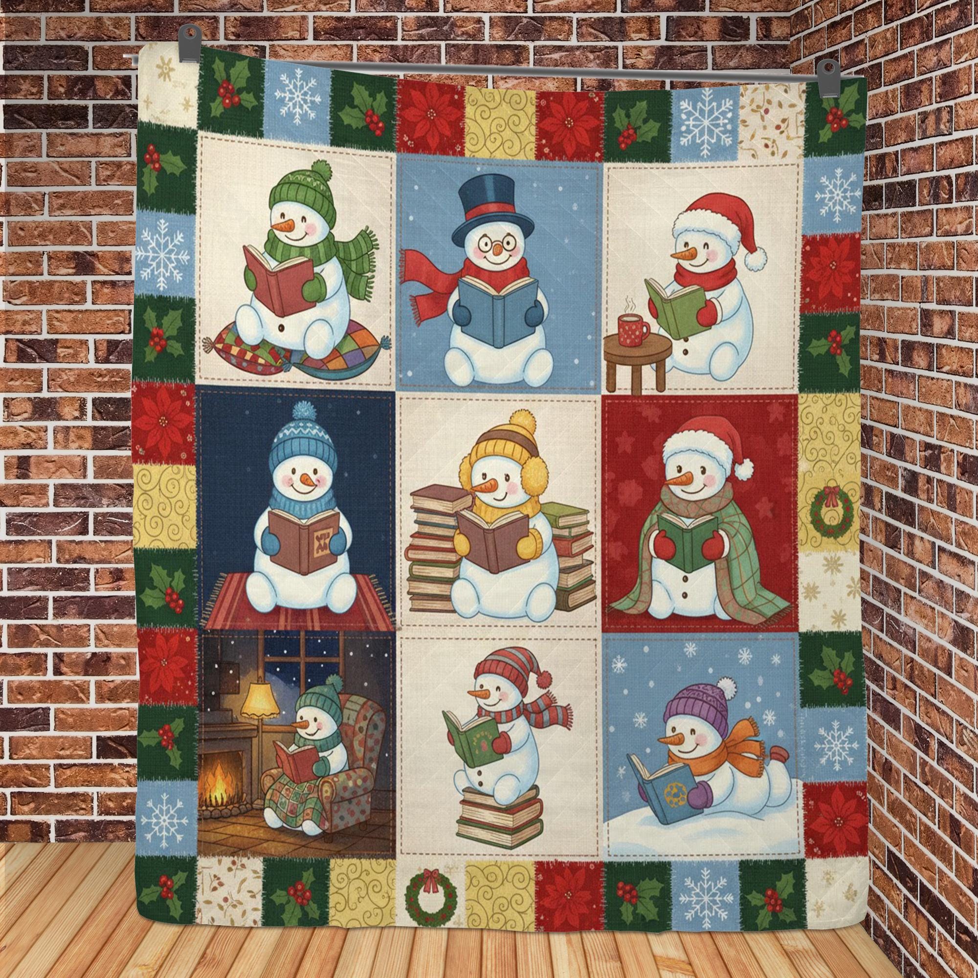 Snowman Quilt Blanket: Reading Theme, Winter Illustrations, Christmas Patchwork Style image 4