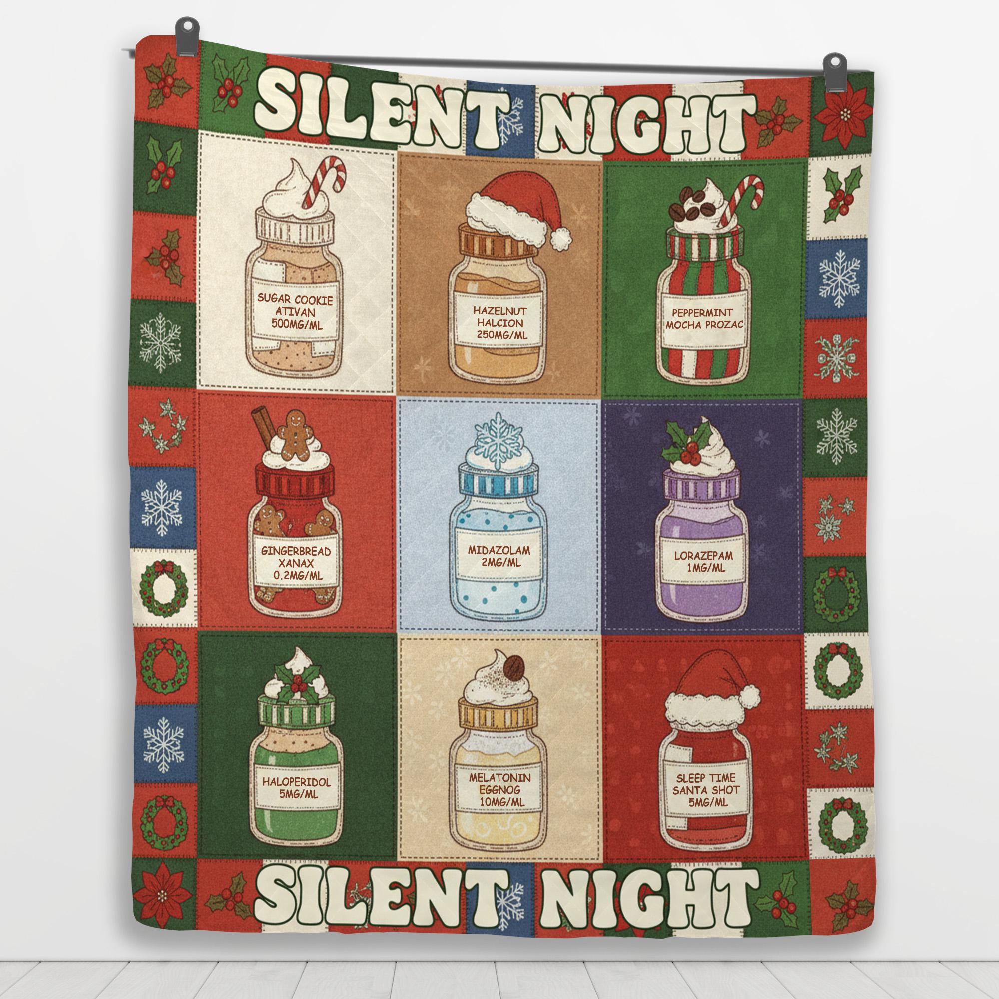 Medical Humor Quilt Blanket: "Silent Night" Slogan, Christmas Pharmacy Jars, Patchwork Style image 6