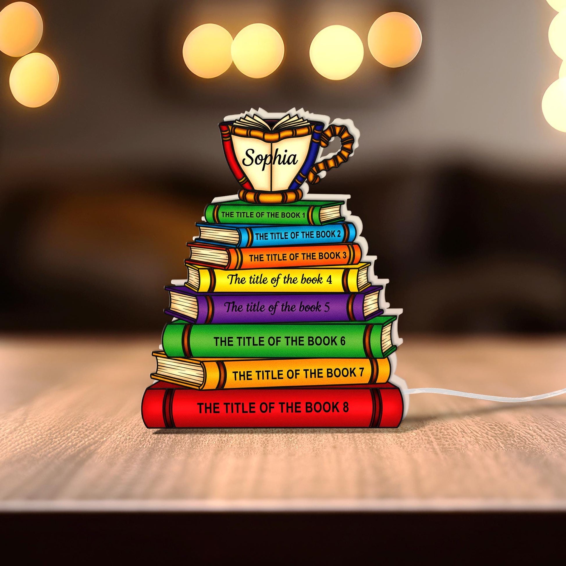 Custom Stack-of-Books LED Night Light Box with Book Names image 4