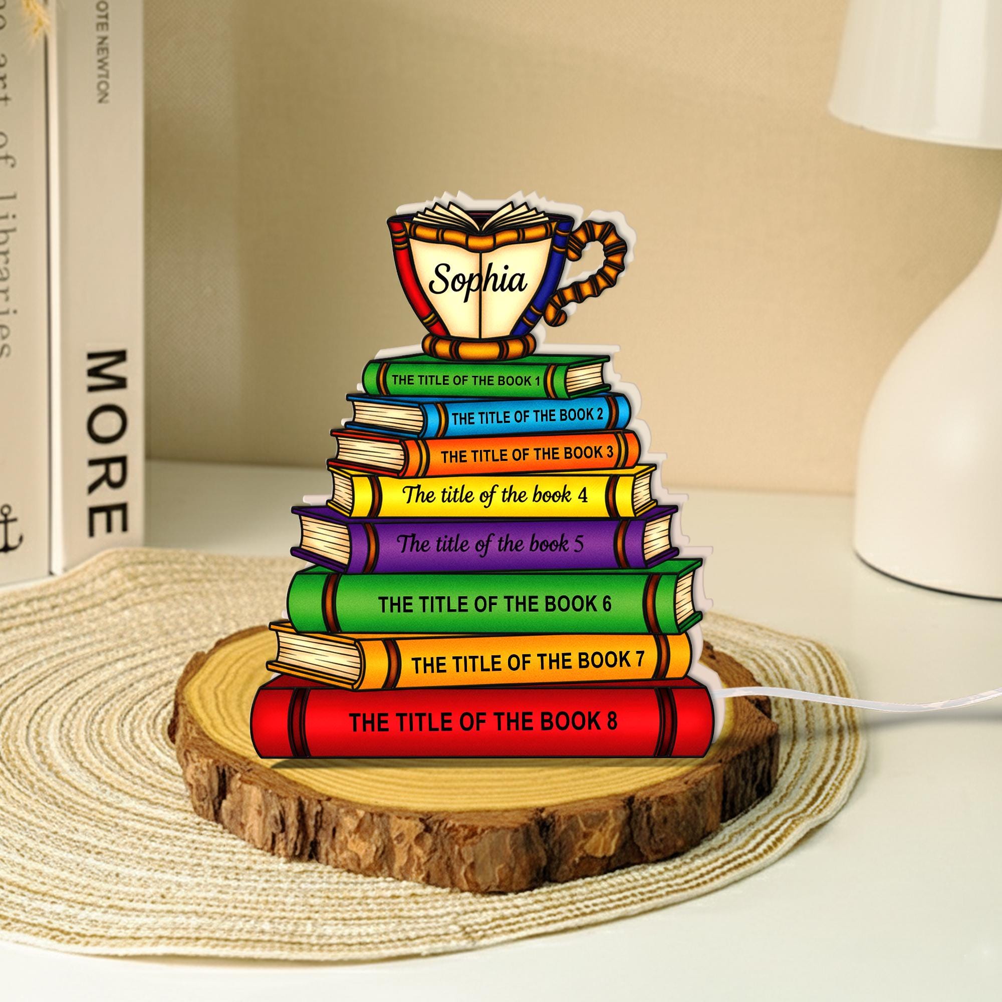 Custom Stack-of-Books LED Night Light Box with Book Names image 5