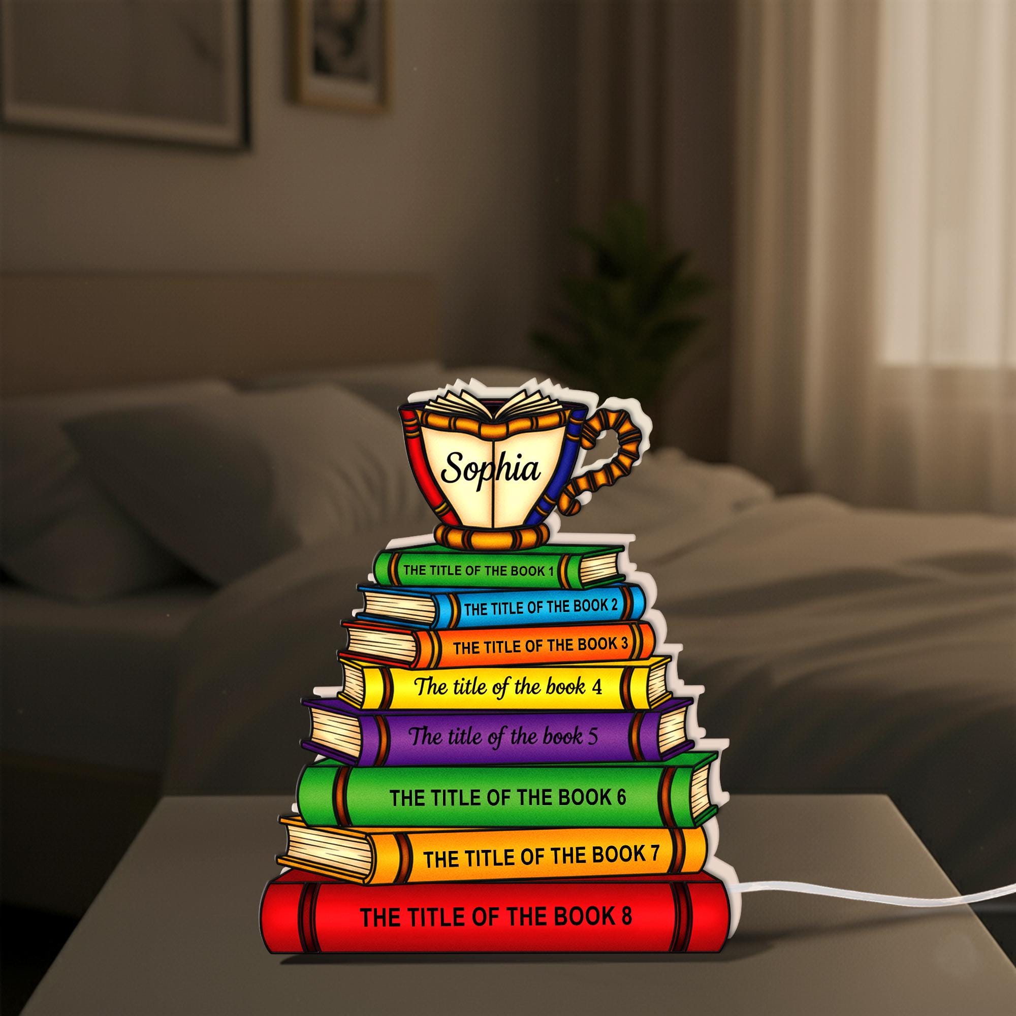 Custom Stack-of-Books LED Night Light Box with Book Names image 2
