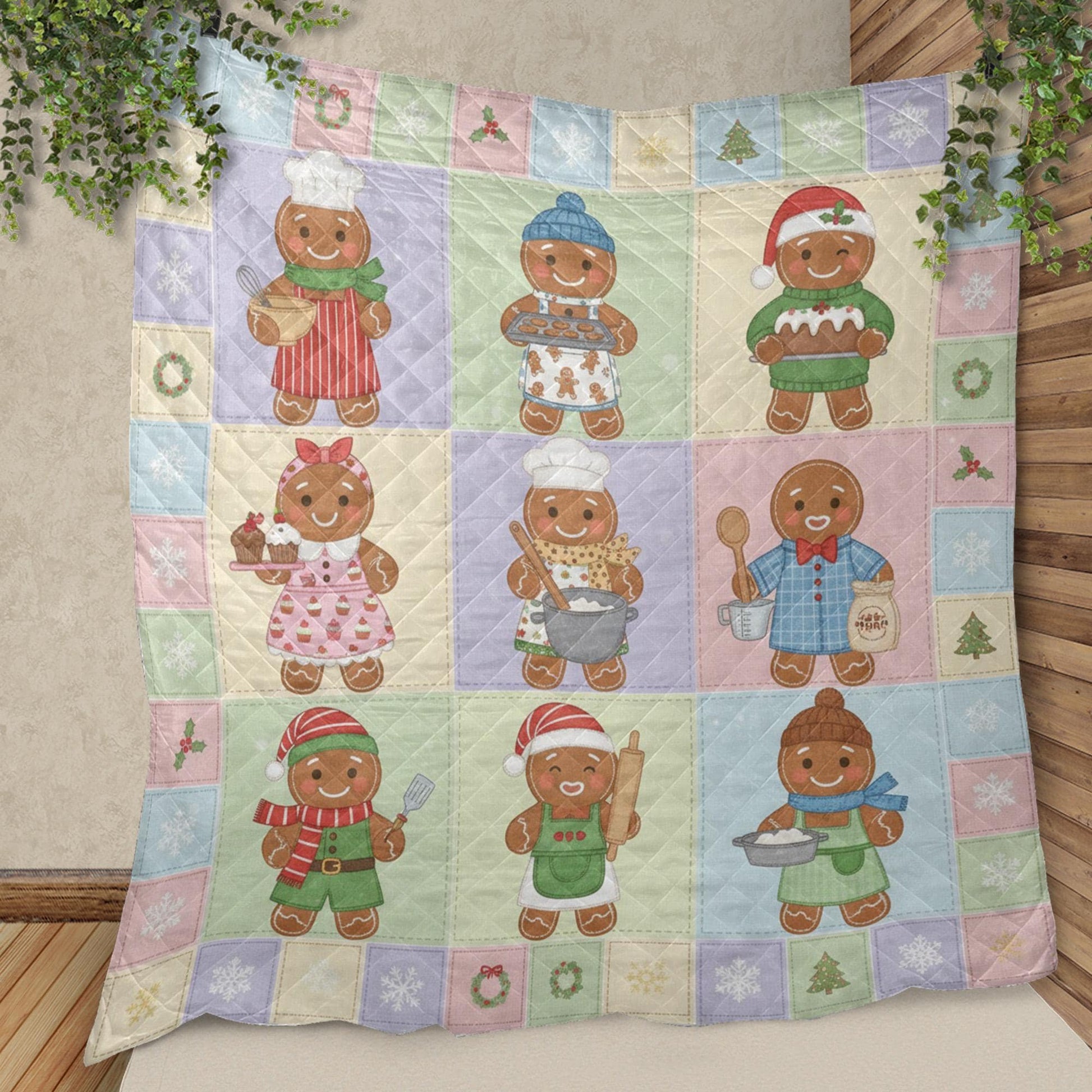 Gingerbread Quilt Blanket: Baker Theme, Christmas Patchwork Style, Pastel Holiday Decor image 5