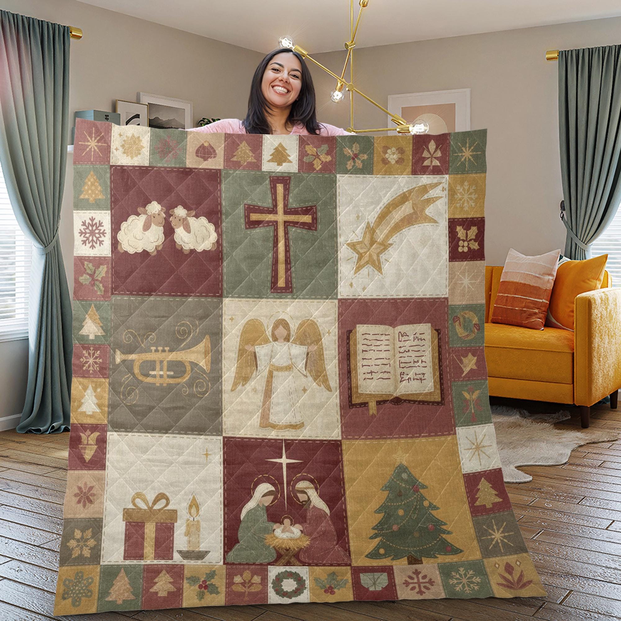 Nativity Quilt Blanket: Religious Christmas Theme, Patchwork Style, Holiday Bedding image 1